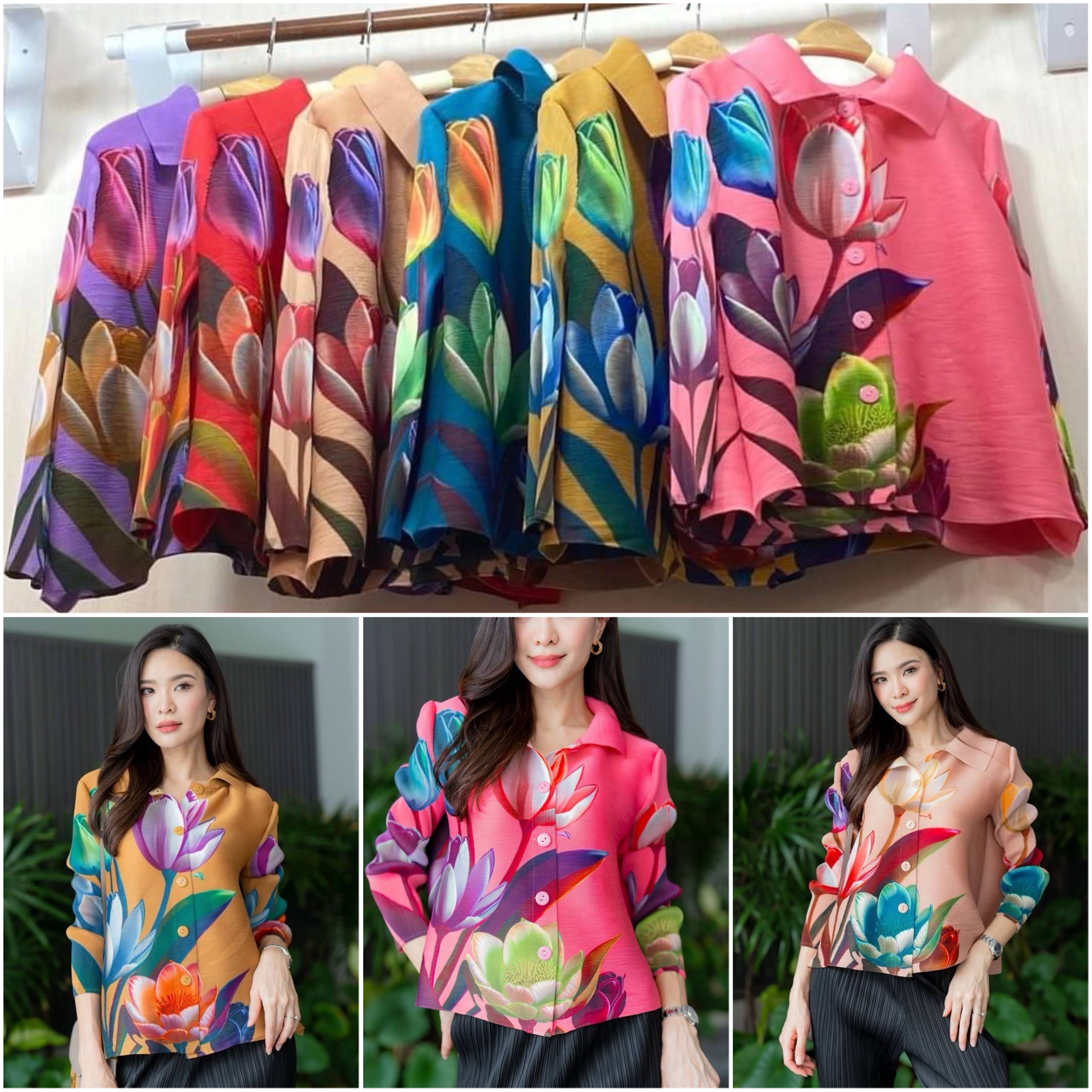 เสื้อคอจีน AA Premium พิมพ์ลายดอกไม้สวยๆ เพิ่มดีเทลความเริ่ด ด้วยแพตเทิร์น แขนยาว พิมพ์ลายรอบตัว และช่วงแขน สีสดใส เริ่ดๆ ใส่สบาย : สินค้าคุณภาพ (พร้อมส่ง)