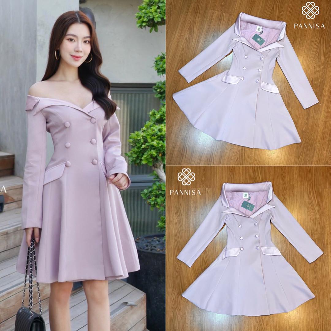 เดรสหวานๆน่ารัก ทรงเชิ๊ตแต่เปิดโชว์ไหล่สวยๆ เป็นเดรสทรงบานช่วงอกเป็นกระดุมคู่เรียงแถว แต่งกระเป๋าช่วงเอวทั้ง2ข้าง งานอัดกาวอย่างดี มีซับในอย่างดี สินค้าคุณภาพ (พร้อมส่ง)