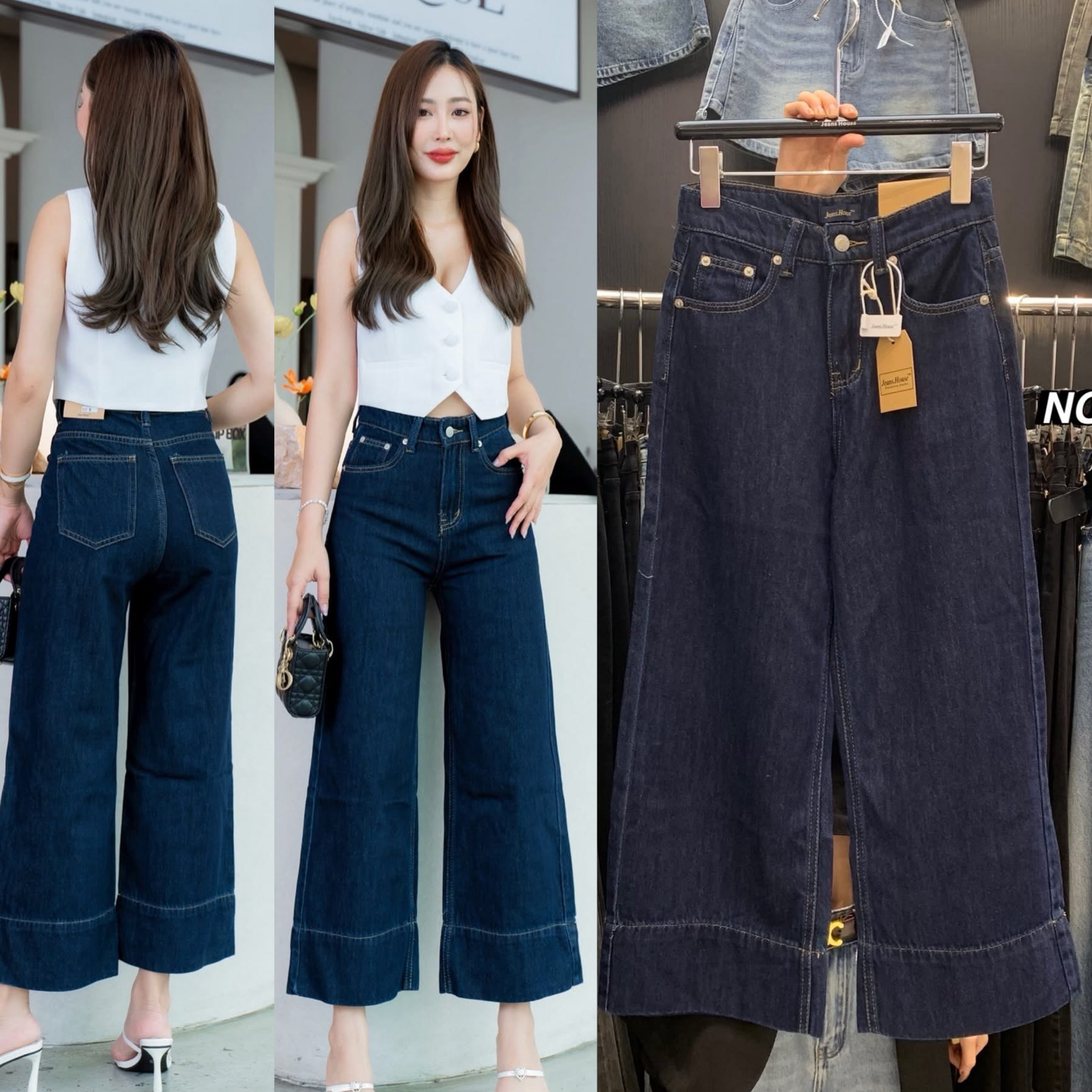 กางเกงยีนส์ขา8ส่วน ทรงมาใหม่คะ ทรงนี้ปีนี้มาแรงมากค่ะ ทรงเรียบๆ ปลายขาเย็บ ปลายขากว้าง เก๋มากๆ เอวสูง ใส่ดูเพรียวมาก（ผ้าไม่ยืด) ใส่สบาย : สินค้าคุณภาพ (พร้อมส่ง)