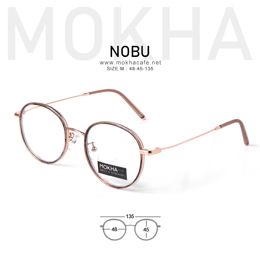แว่นตา NOBU - brown กรอบแว่นทรงกลม ขาโลหะ น้ำหนักเบา กว้าง 135 มม.(sizeM) H45
