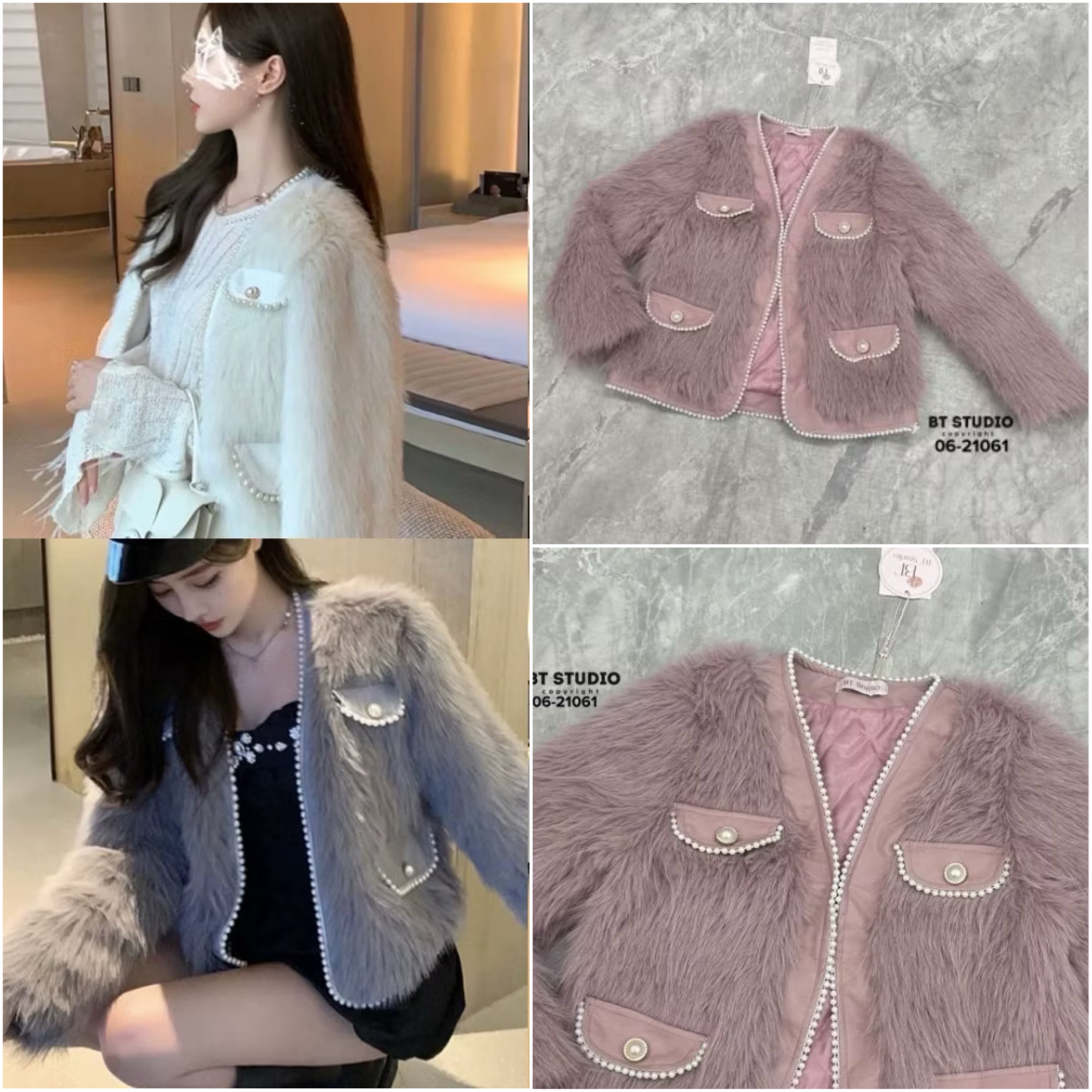 เสื้อคลุมแขนยาวขนมิ้งค์ฟู ๆ คอวีช่วงขอบ และฝากระเป๋าหลอกตัดด้วยหนังแต่งมุกติดปลายขอบ แต่งตะขอติด 1 อัน งานสวยด้านในบุซับใน ใส่สบาย : สินค้าคุณภาพ (พร้อมส่ง)