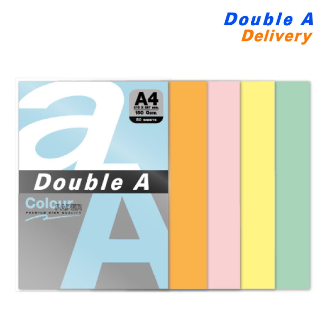 กระดาษสี / การ์ดสี A4 150 แกรม แพ็ค 50 แผ่น คละ 5 สี (สีฟ้า, ส้ม, ชมพู, เหลือง, เขียว)