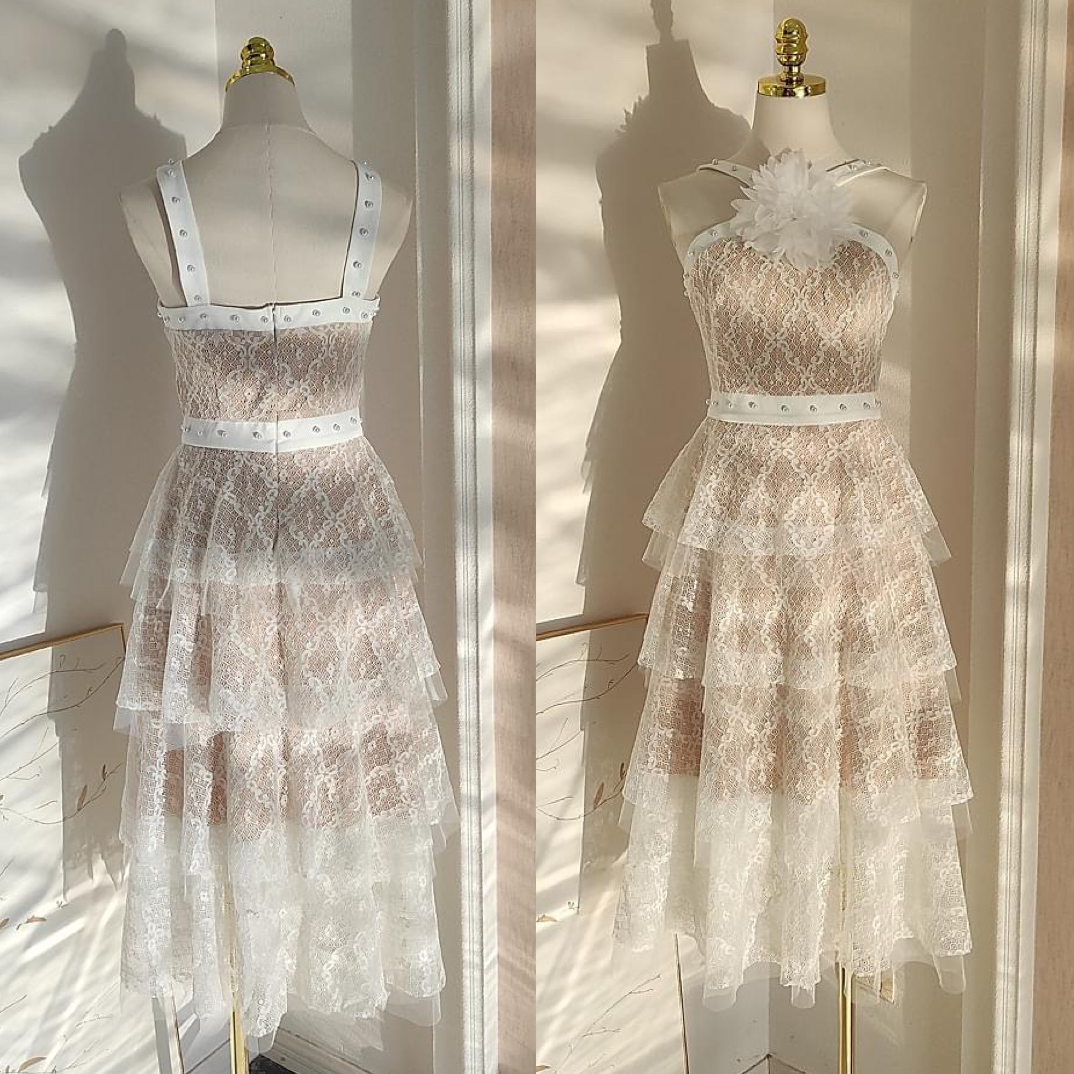 เดรสเสื้อสายเดี่ยวกระโปรงต่อชายระบาย4ชั้น สินค้าคุณภาพ (พรอมส่ง)