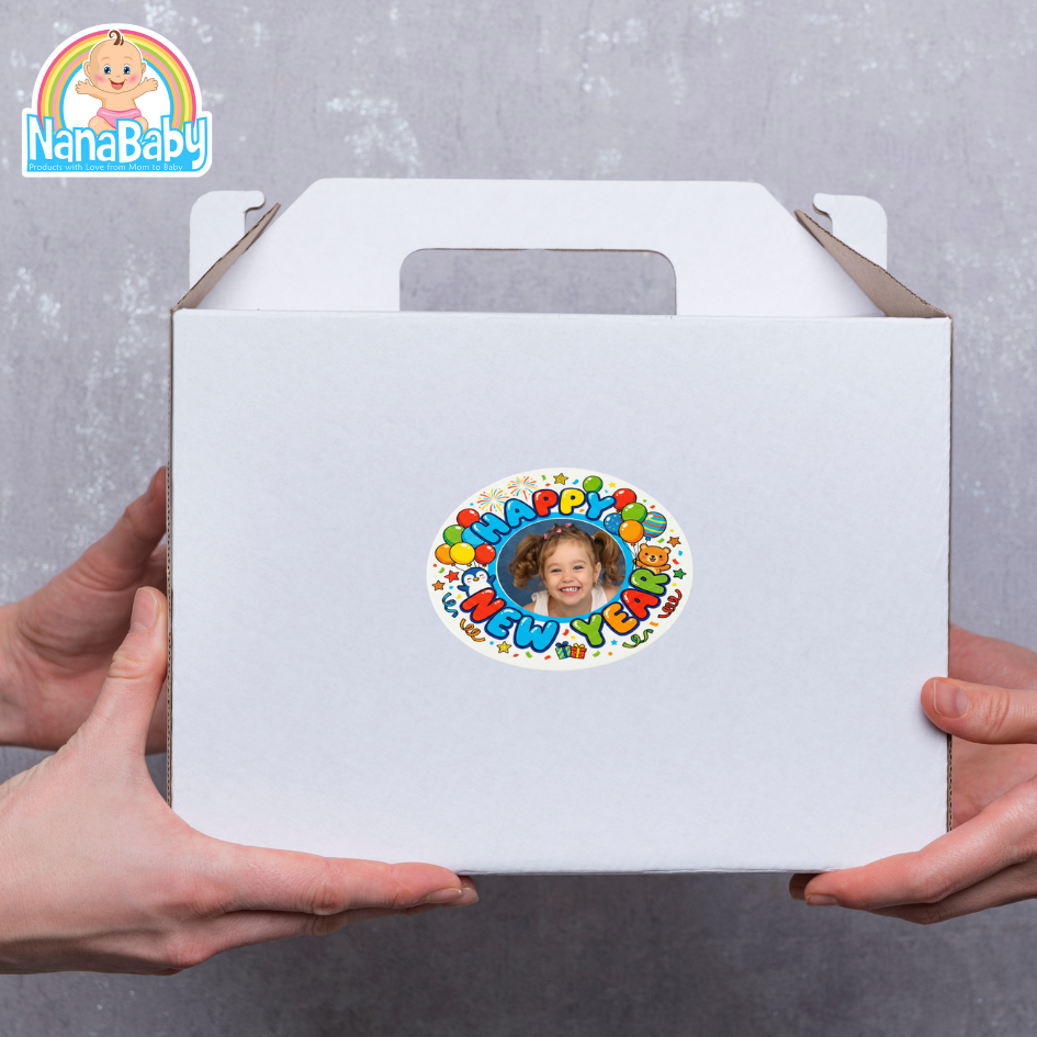 สติกเกอร์ปีใหม่ สำหรับติดขนม ของแจกปีใหม่ ขนาด 4 ซม (28 ดวง)