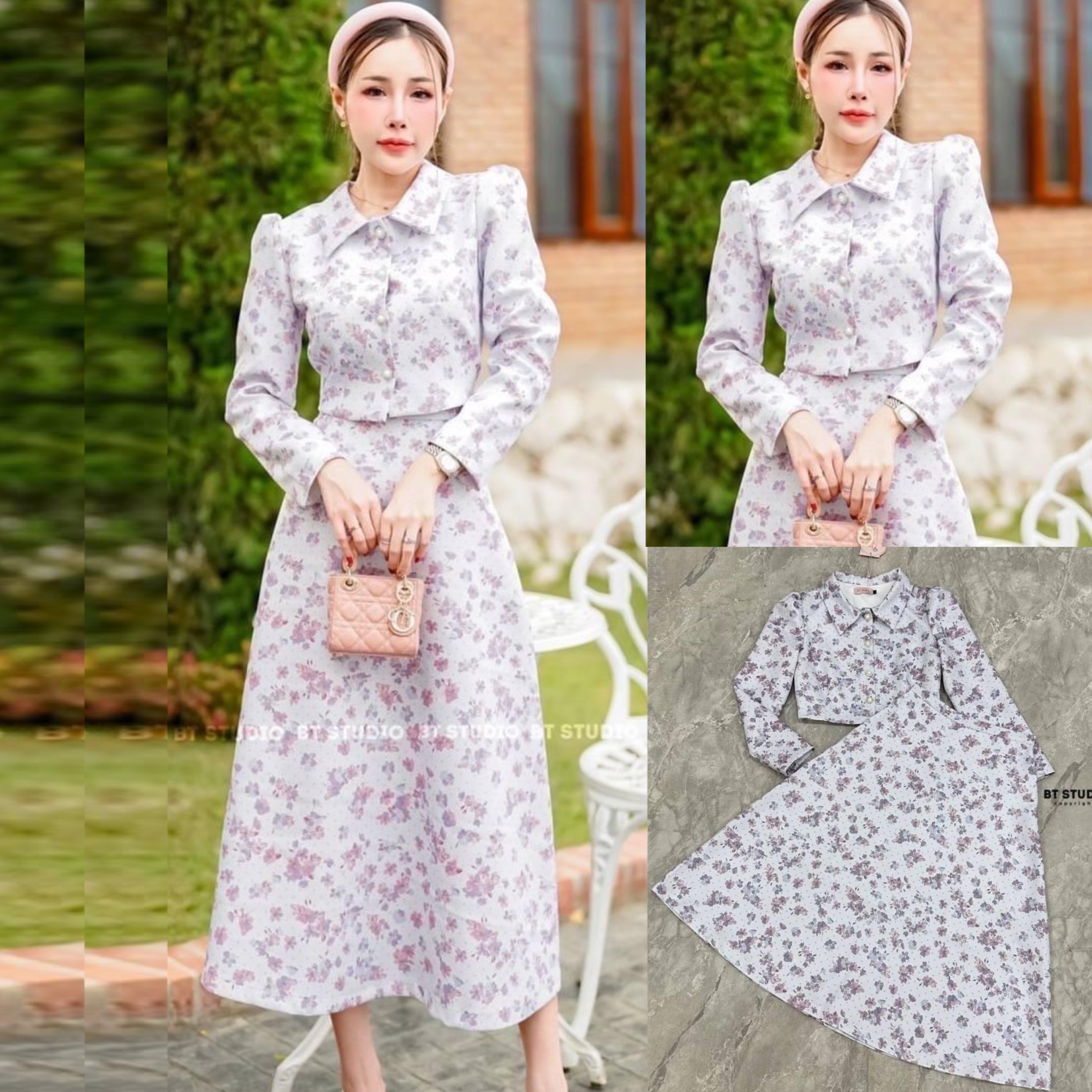 เซท 2 ชิ้น เสื้อแขนยาวคอปก กระดุมหน้ากระดุมมุก แมทซ์กับกระโปรง บานออก งานพิมพ์ลายดอกไม้ มีซับใน เนื้อผ้าดี คัตติ๊งเป๊ะ สินค้าคุณภาพ (พร้อมส่ง)