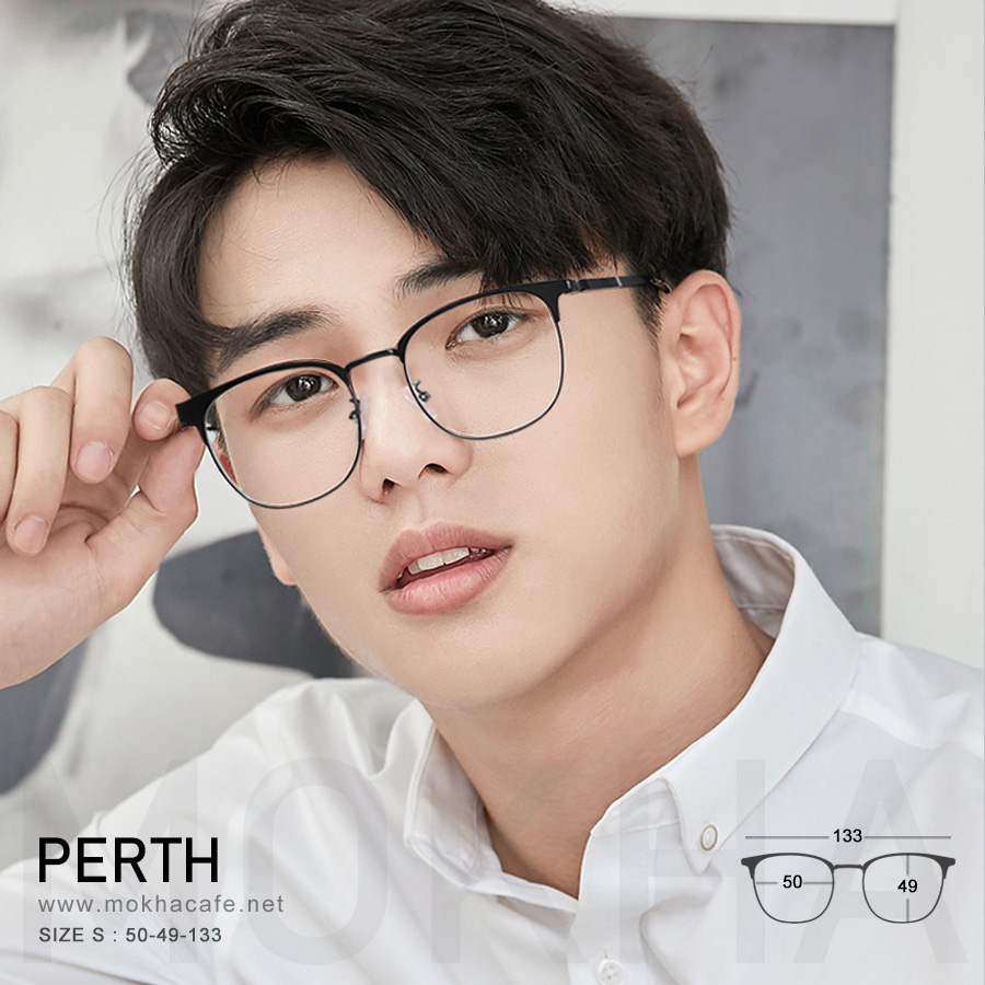 PERTH - black กรอบแว่นโลหะ กรอบทรงเหลี่ยม ขาสปริง clubmaster กว้าง 133 มม. (sizeS) H49