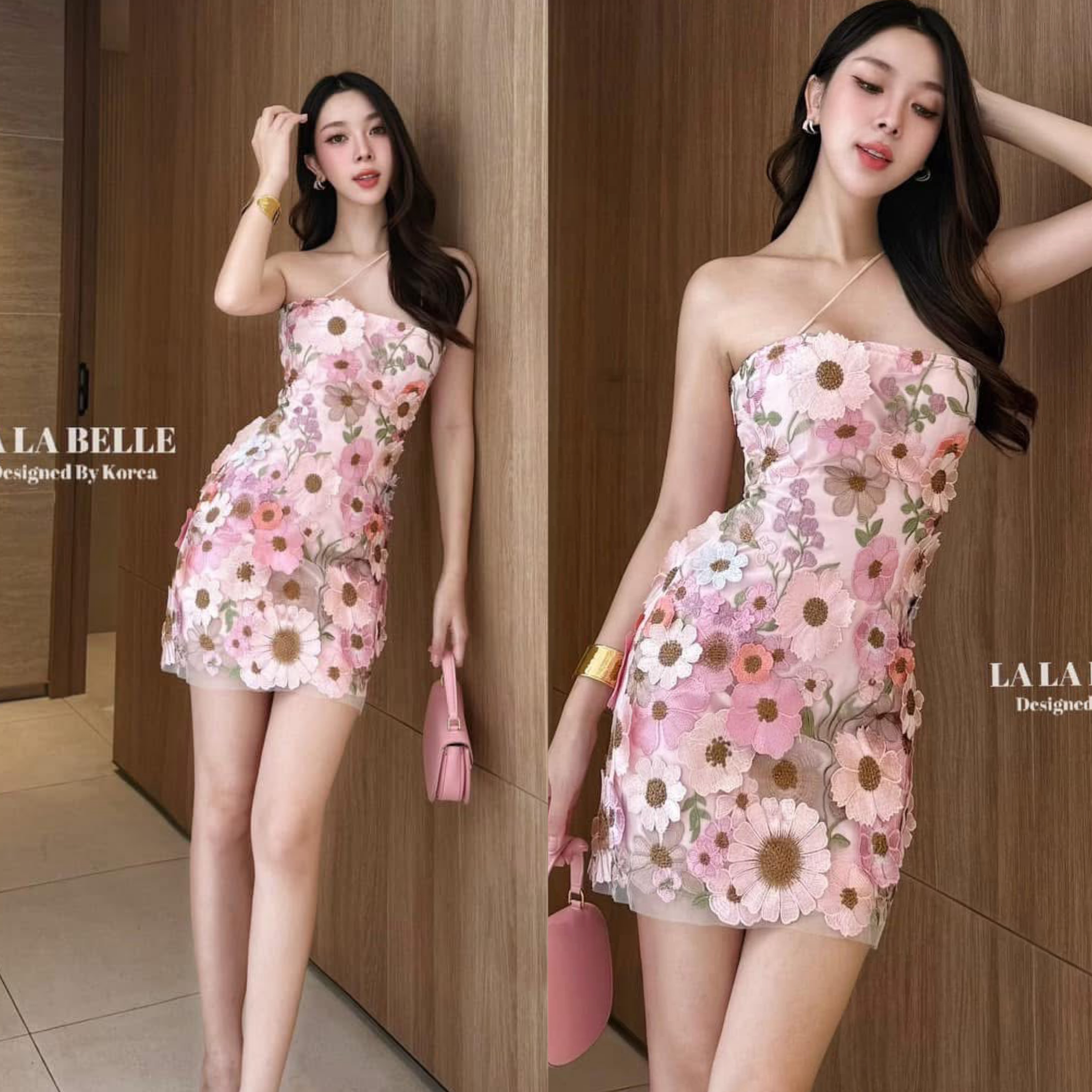 มินิเดรสดอกไม้ปักป๊อปอัพสามมิติทรงเกาะอกสายไข้วเฉียงอกเสริมฟองน้ำทรงชุดเข้สรูปเข้าทรงสวยมีซับในอย่างดี2ชั้น ใส่สบาย : สินค้าคุณภาพ (พร้อมส่ง)