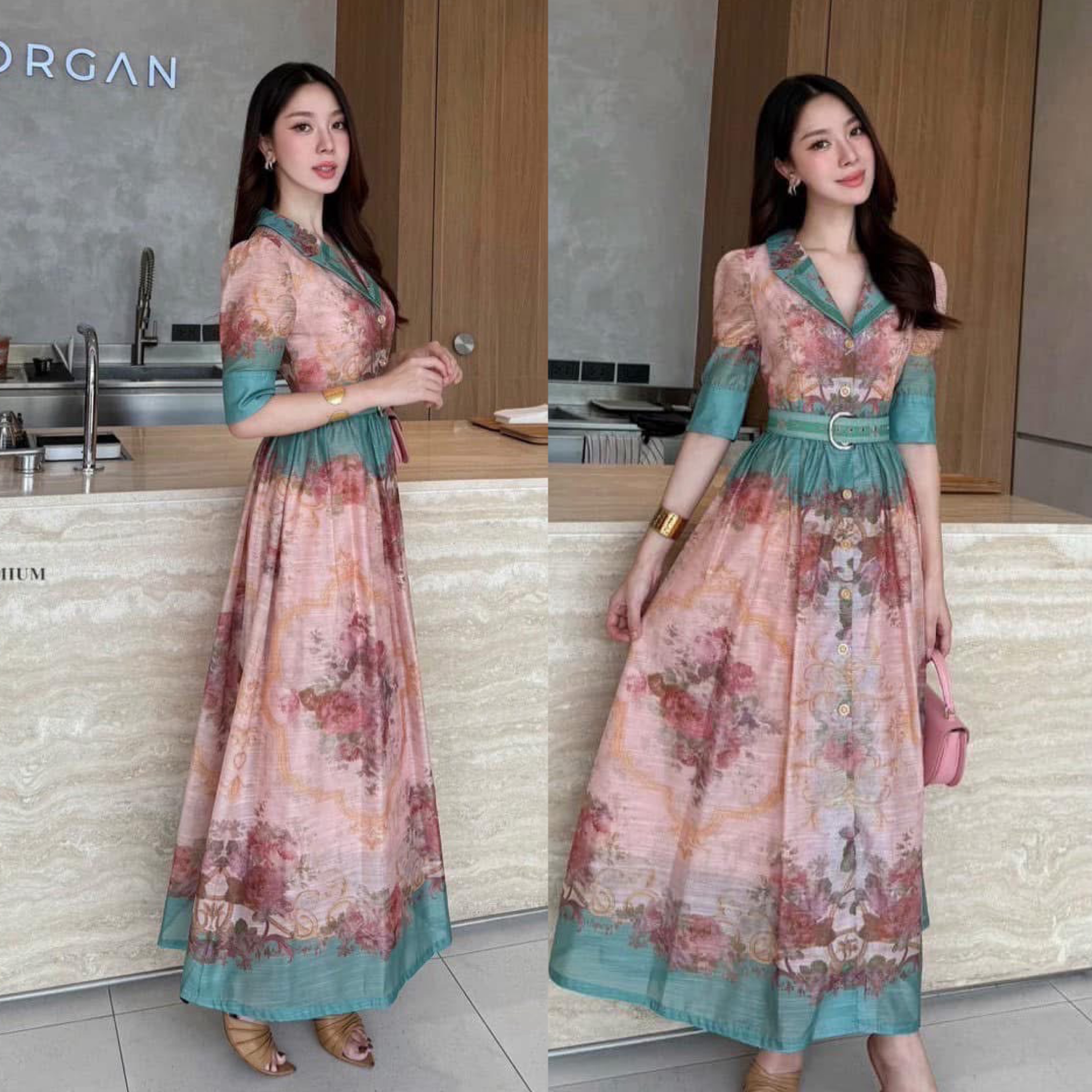 เดรสยาวพิมพ์ลายคอปก แขนมีกระดุมเปิด-ปิดให้ ชุดแต่งลายกราฟฟิกอย่างสวยงาม ดีเทลกระดุมหน้าซับในทั้งตัว มาพร้อมเข็มขัด ใส่สบาย : สินค้าคุณภาพ (พร้อมส่ง)