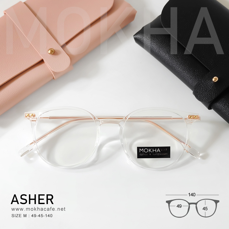 ASHER - clear แว่นตา TR90 กรอบแว่น ทรงหยดน้ำ กรอบเหนียว ทนทาน ขาโลหะ กว้าง 140 มม.(sizeM) H45