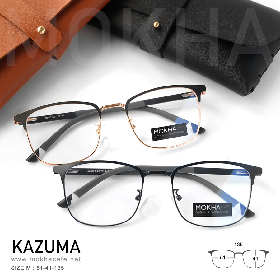 KAZUMA - black silver กรอบแว่นโลหะ กรอบทรงเหลี่ยม ขาสปริง clubmaster กว้าง 135 มม. (sizeM) H41