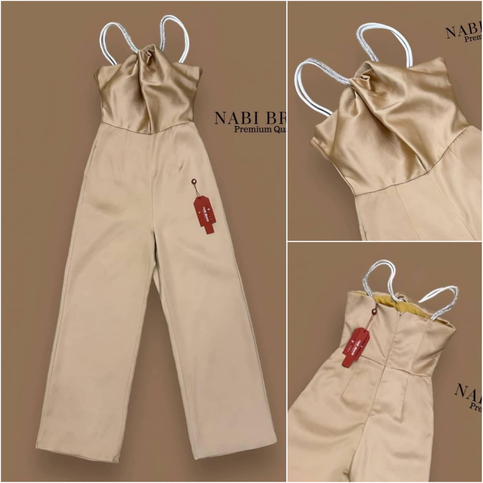 จั้มยาวผ้าดีสีเหลืองทอง ดีเทลตรงอกผ้าไขว้กับสายเพชรคู่ ดูหรูมากค่ะ สินค้าคุณภาพ (พร้อมส่ง)