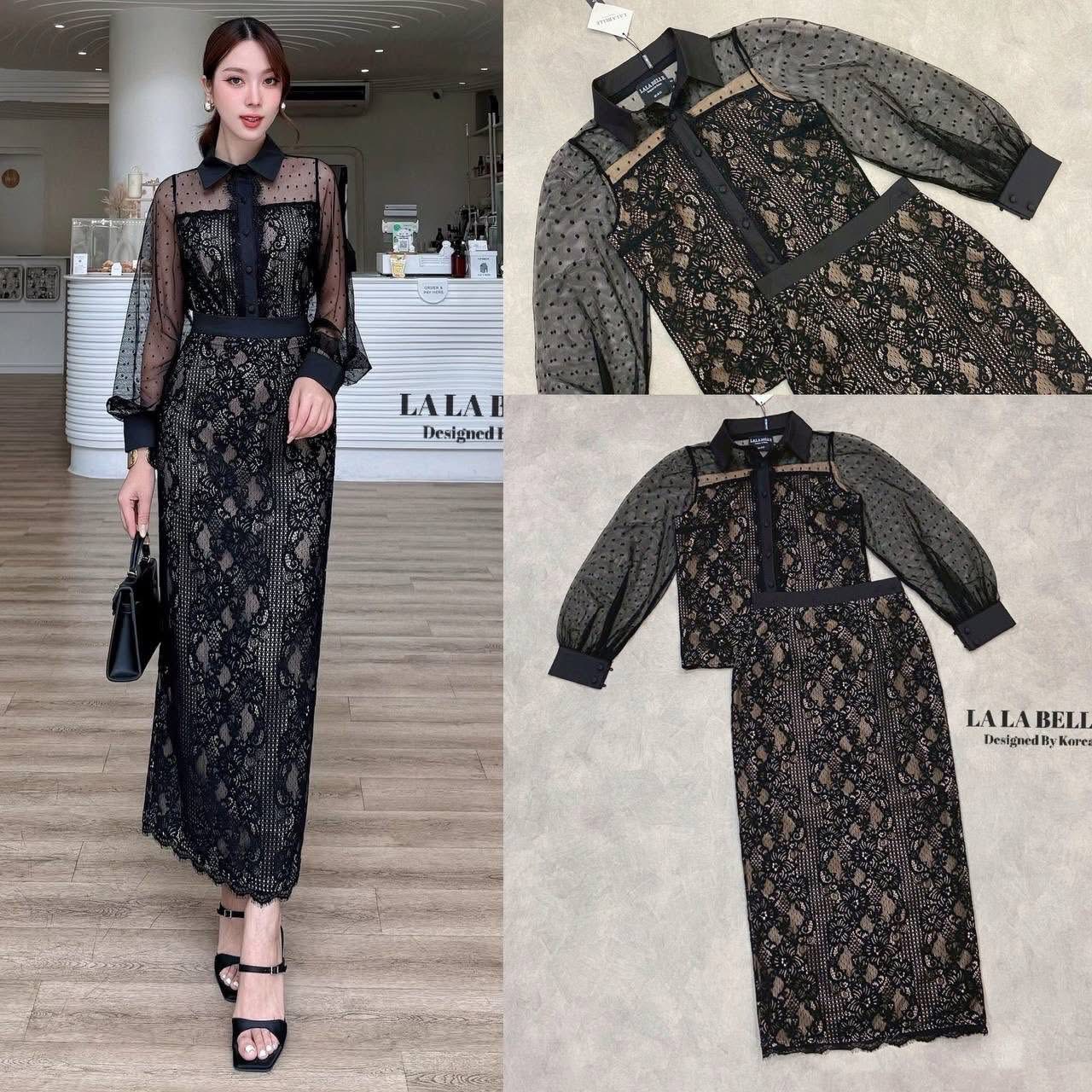 เซต2ชิ้นลูกไม้ทั้งชุดเสื้อทรงเสื้อเชิ้ตคอปกกระดุมหน้าแขนยาวซีทูตาข่ายจุดนิ่มไม่คันปลายแขนติดกระดุมช่วงกระดุมเสื้อมีลูกไม้เย็บระบายใส่ทับในกับกระโปรงลูกไม้ทรงสอบผ่าหลังขอบเอวผ้าพื้นใส่แล้วผอมเข้ารูปเข้าทรงมีซับใน ใส่สบาย : สินค้าคุณภาพ (พร้อมส่ง)