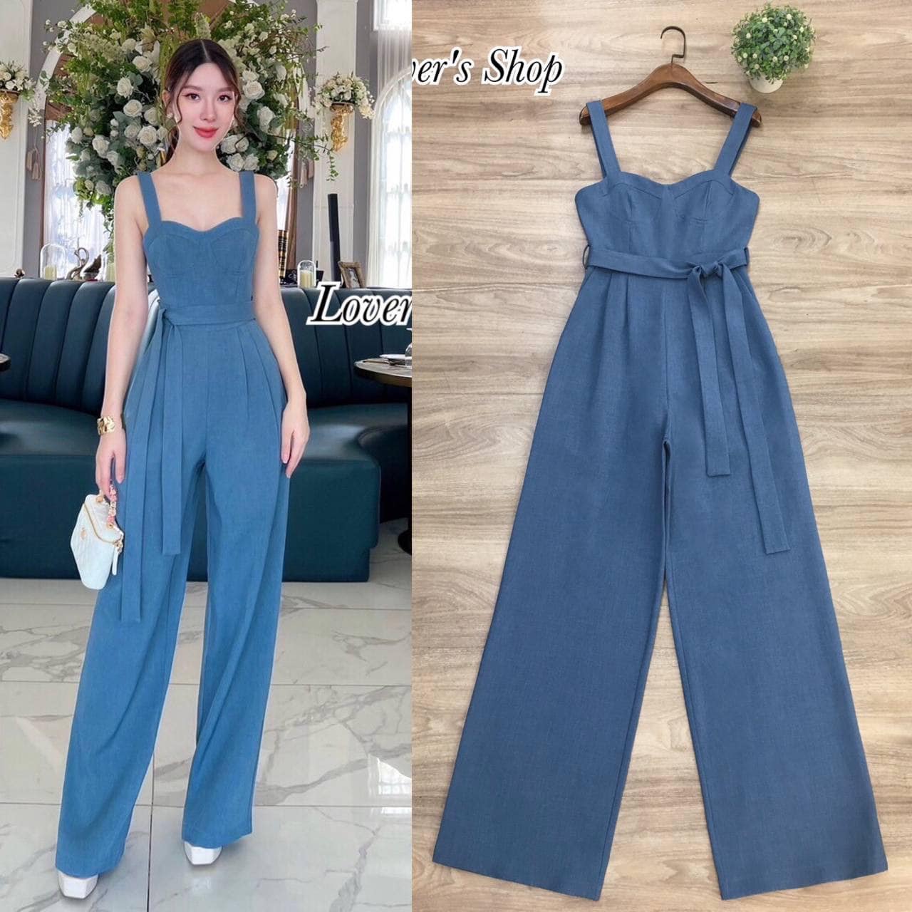 จั้มสูทกางเกงผ้าลินิน ทรงสายเดียว มีเชือกผูกเอว รุ่นนี้ทรงขาสวย เนื้อผ้าลินนินอัดผ้ากาว ใส่สบาย : สินค้าคุณภาพ (พร้อมส่ง)