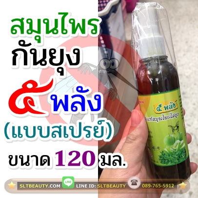 สเปรย์สมุนไพร ไล่ยุง กันยุง 5 พลัง (บ้านราช) ขนาด 120 มล. ► ยุงร้าย หนีหาย ไม่มารบกวนคุณ เป็นมิตรกับสิ่งแวดล้อม เป็นสมุนไพรที่ ปลอดภัย และไม่เป็นอ้นตรายกับผู้ใช้