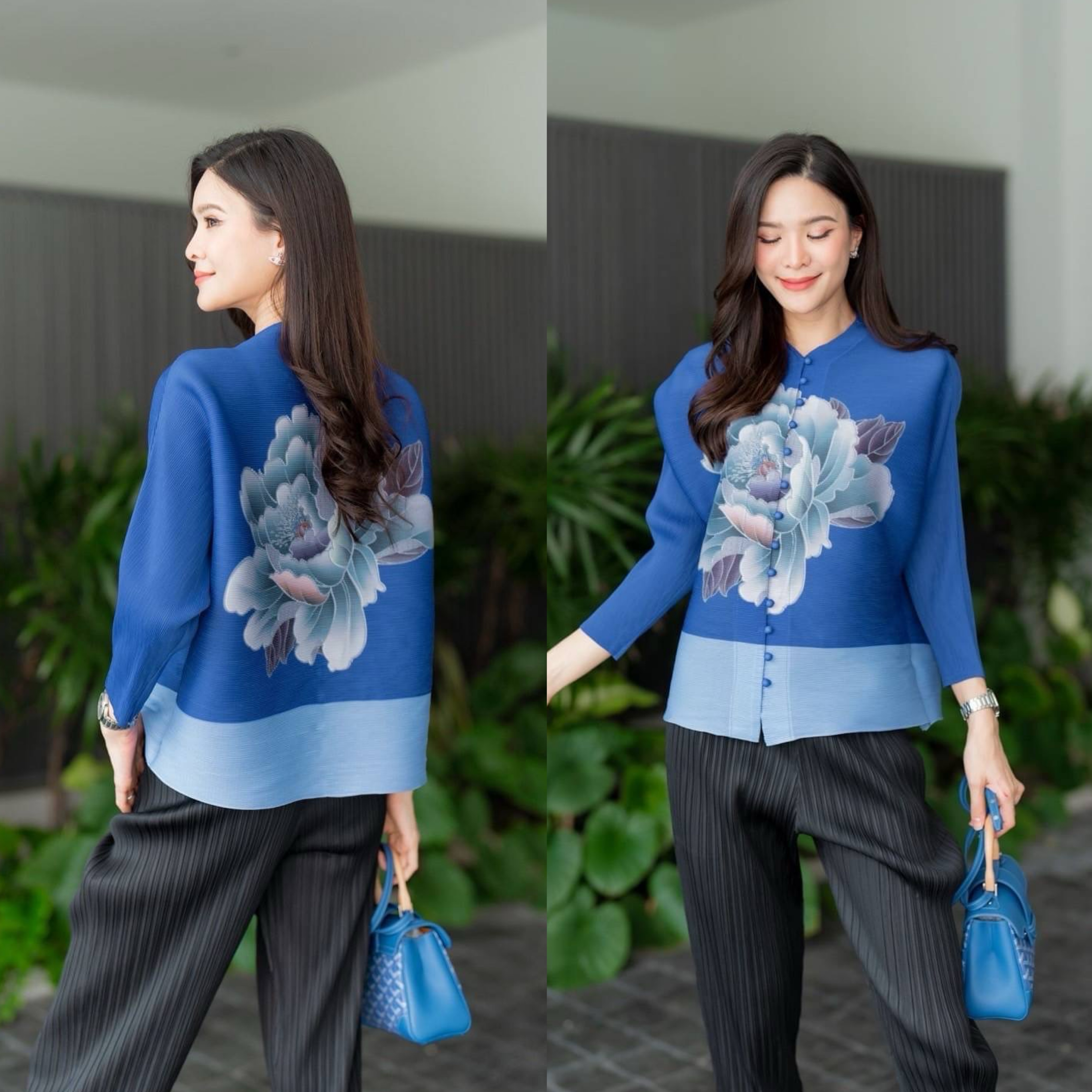 เสื้ออัดพลีทเนื้อดี งาน AA Premium แบบงานแบรนด์ สไตล์มาดาม สวย เรียบหรู ใส่สบาย : สินค้าคุณภาพ (พร้อมส่ง)