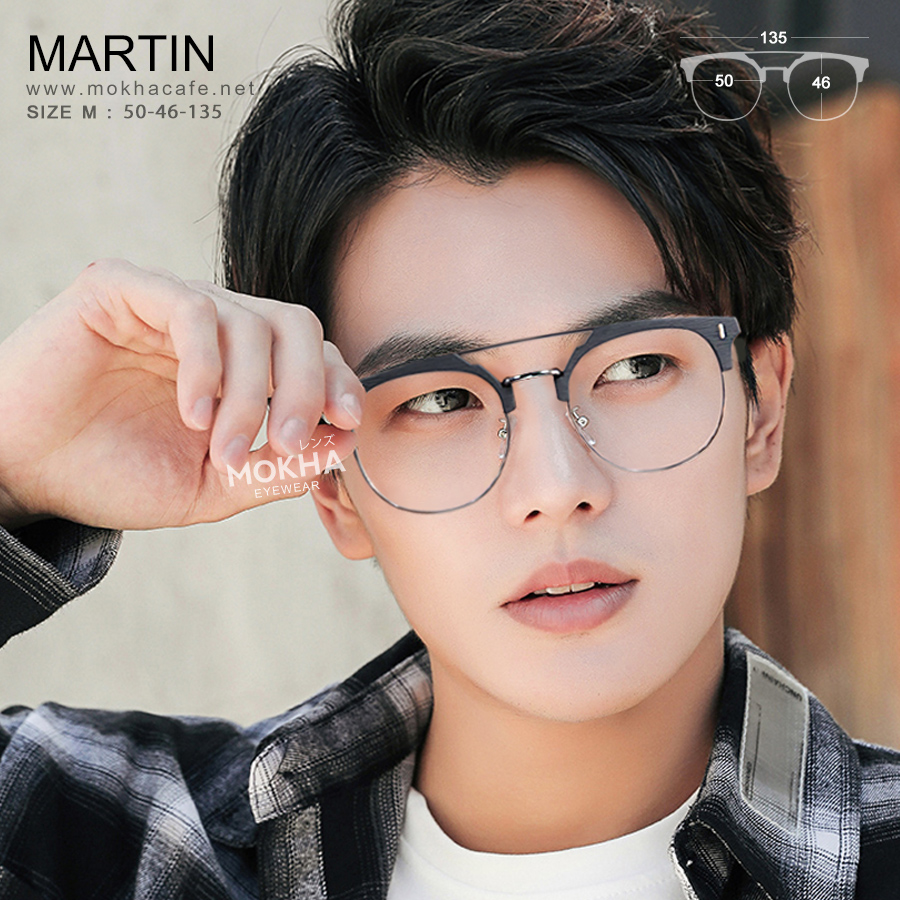MARTIN - black wood แว่นตาวินเทจ กรอบโลหะ ขาลายไม้ ทรงหยดน้ำ double bridge กว้าง 135 มม.(sizeM) 24g