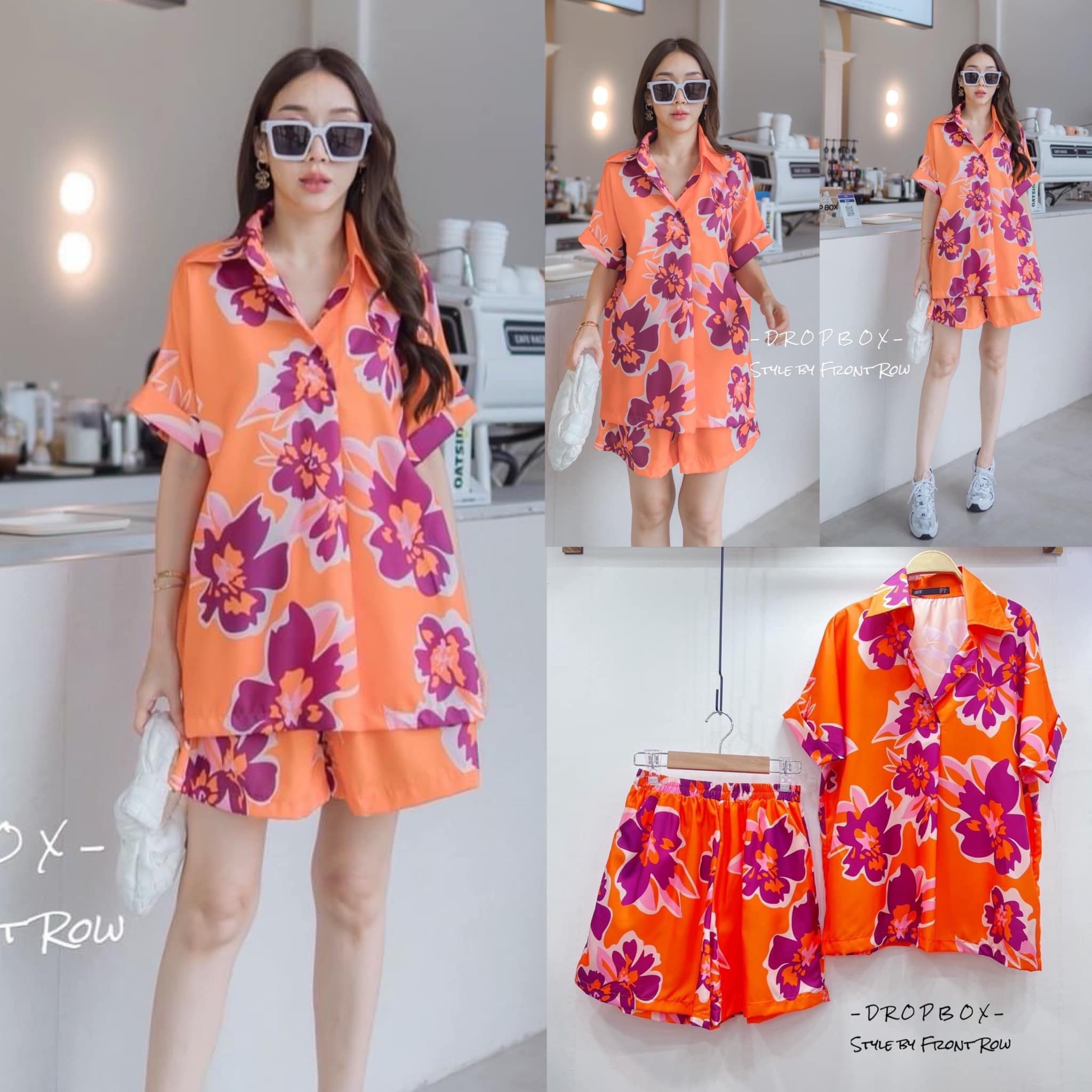 ชุดเสื้อเเขนสั้นคอวีทูนีคทรงปล่อยๆ มาคู่กับกางเกงขาสั้นเอวยืด ผ้าใส่สบาย สินค้าคุณภาพ (พร้อมส่ง)