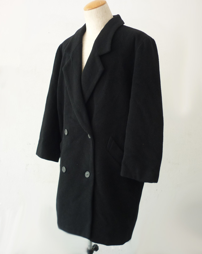 โค้ทขนสัตว์สีดำ หนาอุ่นติดลบ