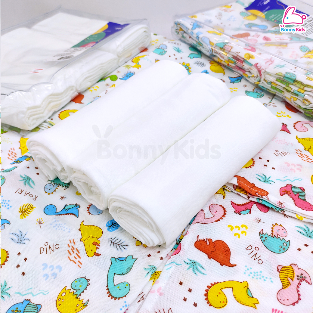 Tres-G (เตรสจี) ผ้าอ้อมสาลู 2 ชั้น ยิ่งซักยิ่งนุ่ม ขนาด 30x30 นิ้ว แพ็ค 6 ผืน (คละลาย)