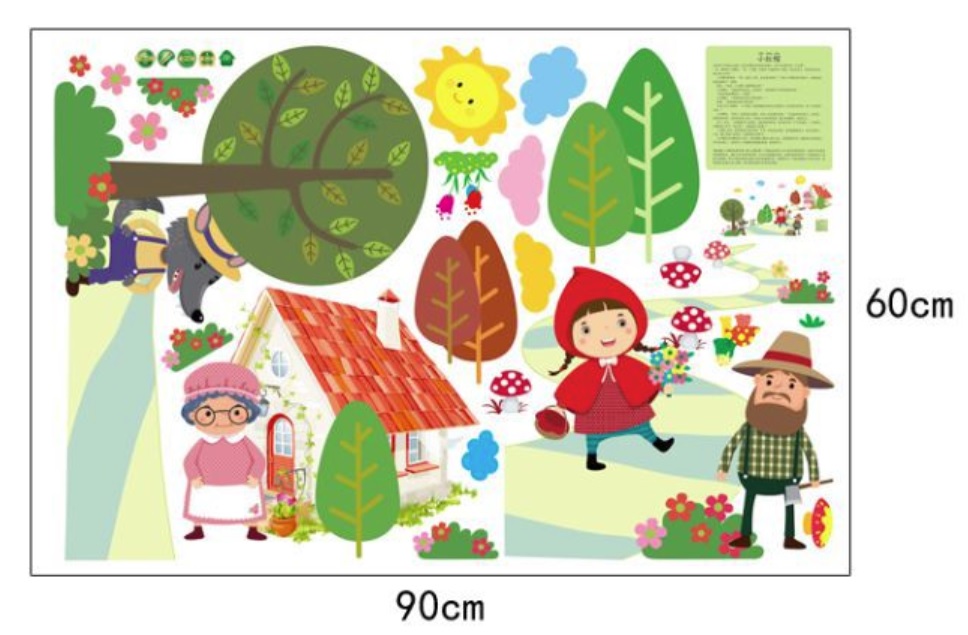 สติ๊กเกอร์แต่งห้อง DIY รูปหนูน้อยหมวกแดง ลอกออกแล้วติดซ้ำได้