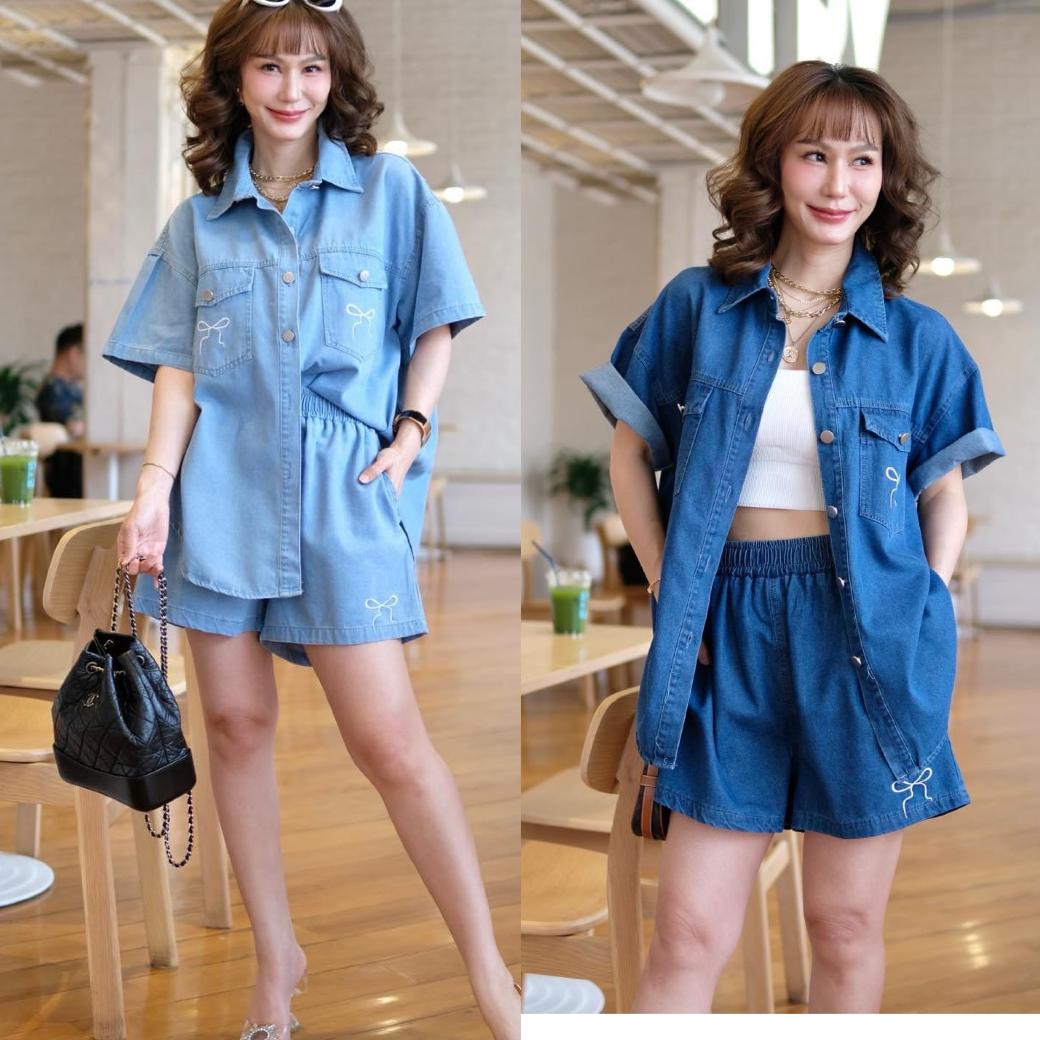 ชุดเซทยีนส์แขนสั้น+กางเกงขาสั้น ใส่สบาย : สินค้าคุณภาพ (พร้อมส่ง)