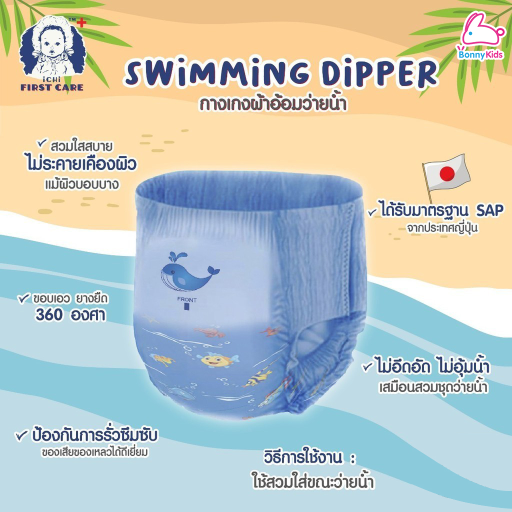 iChi (อิชิ) Baby Diaper Swim Pants ผ้าอ้อมว่ายน้ำ สำหรับเด็กตั้งแต่แรกเกิดถึง 3 ขวบ เกรดพรีเมียม (6 ชิ้น / แพ็ค)