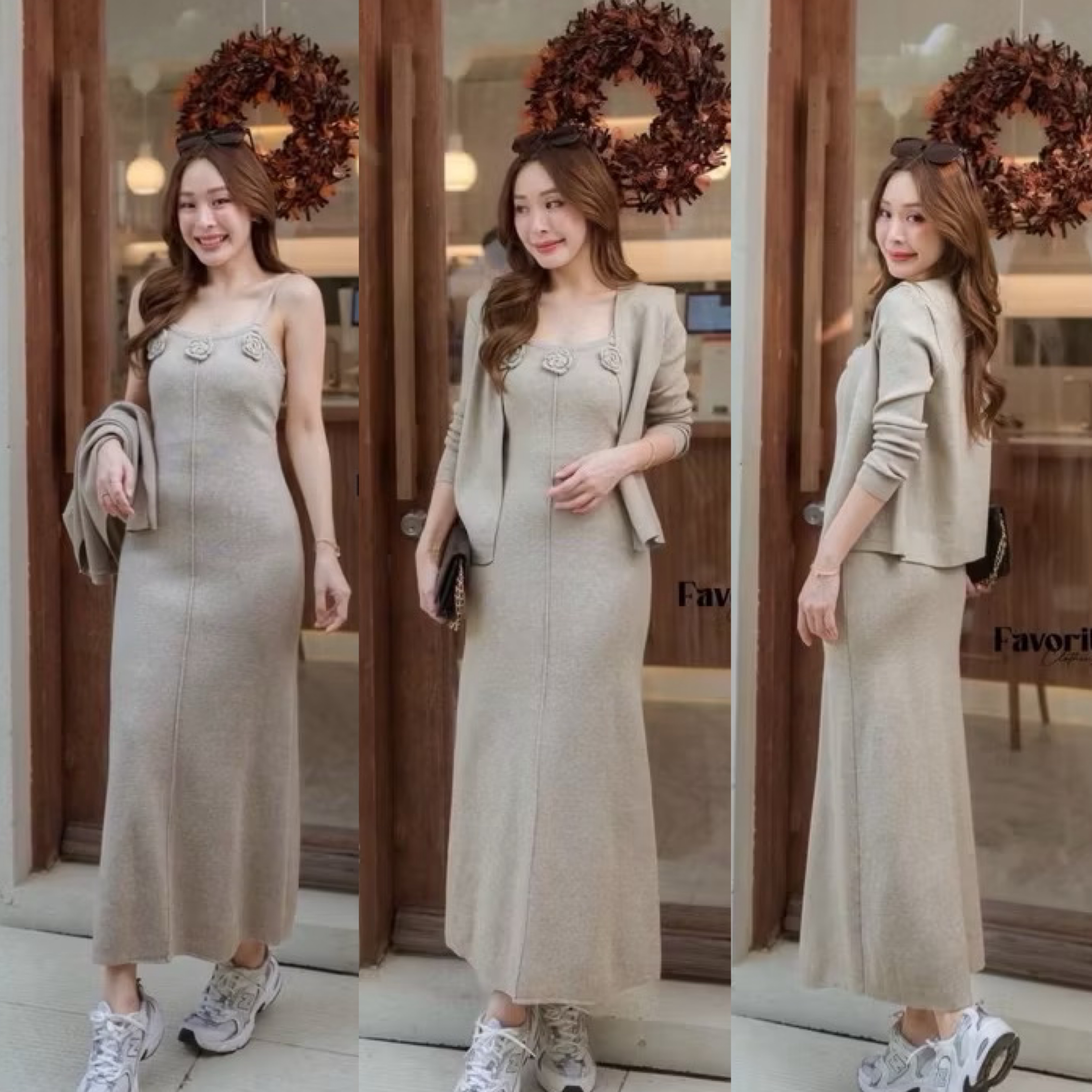 Set เดรสสายเดี่ยว+เสื้อคลุม ใส่สบาย : สินค้าคุณภาพ (พร้อมส่ง)