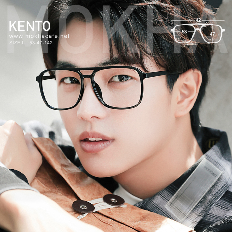 แว่นตา KENTO - matte black กรอบแว่นทรงเหลี่ยม double bridge กรอบยืดหยุ่น TR90 กว้าง 142 มม.(sizeM) H47 20g.