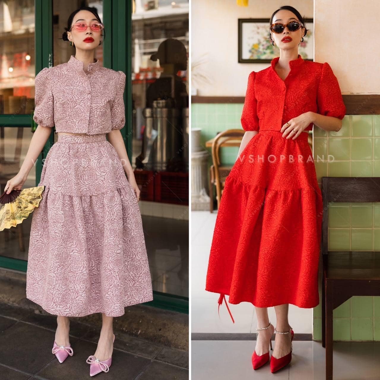 Set กี่เพ้า เสื้อสูทครอป+กระโปรง ใส่สบาย . สินค้าคุณภาพ (พร้อมส่ง)