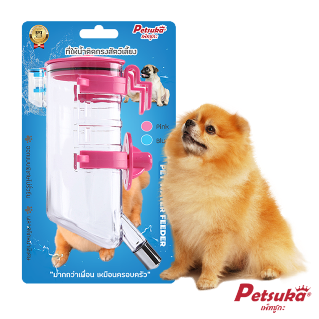 ที่ให้น้ำสัตว์เลี้ยงติดกรง Petsuka ขนาด 350ml สีชมพู