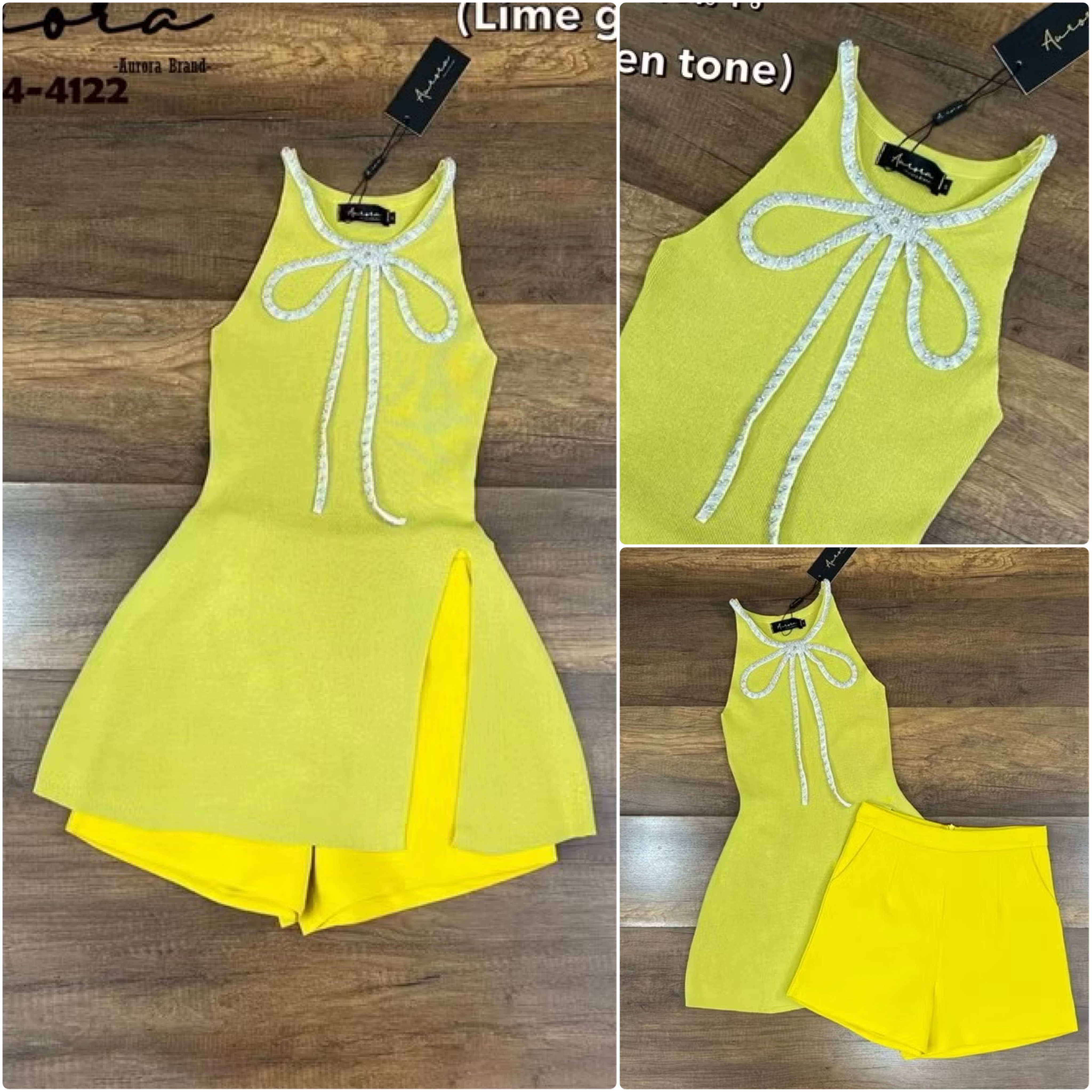 Set เสื้อนิตติ้งสีสันหวานสดใส แต่งอะไหล่สวยหรูฝุดๆ (เสื้อทรงสวม)+กางเกงขาสั้น ใส่สบาย : สินค้าคุณภาพ (พร้อมส่ง)