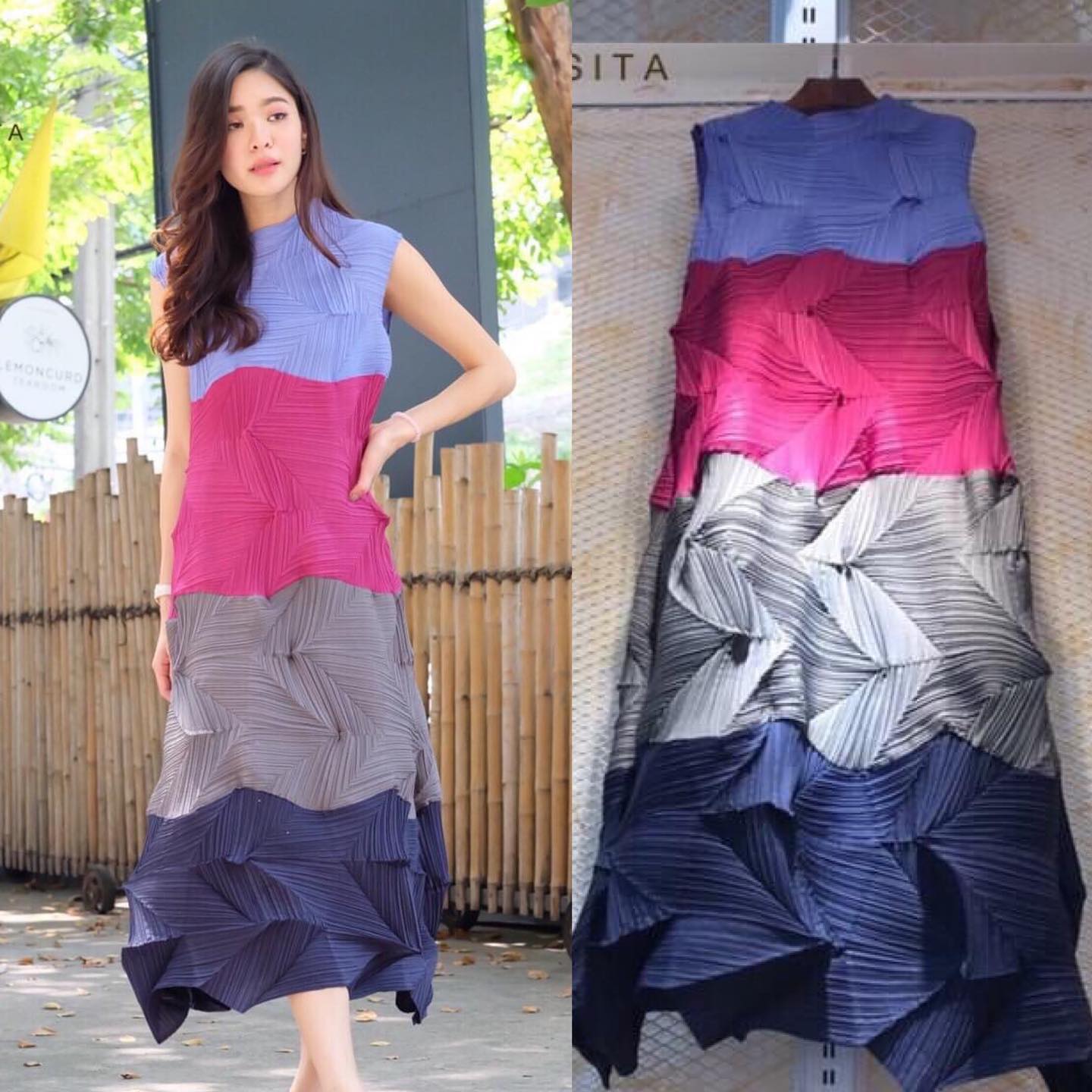 เดรสอัดพลีท ตัวยาวงานสวย Premium 👍🏻 แพตเทิร์นเรียบหรู ทรงแขนกุดตัวยาว สวยงาม ไฮโซวววว . สินค้าคุณภาพ (พร้อมส่ง)