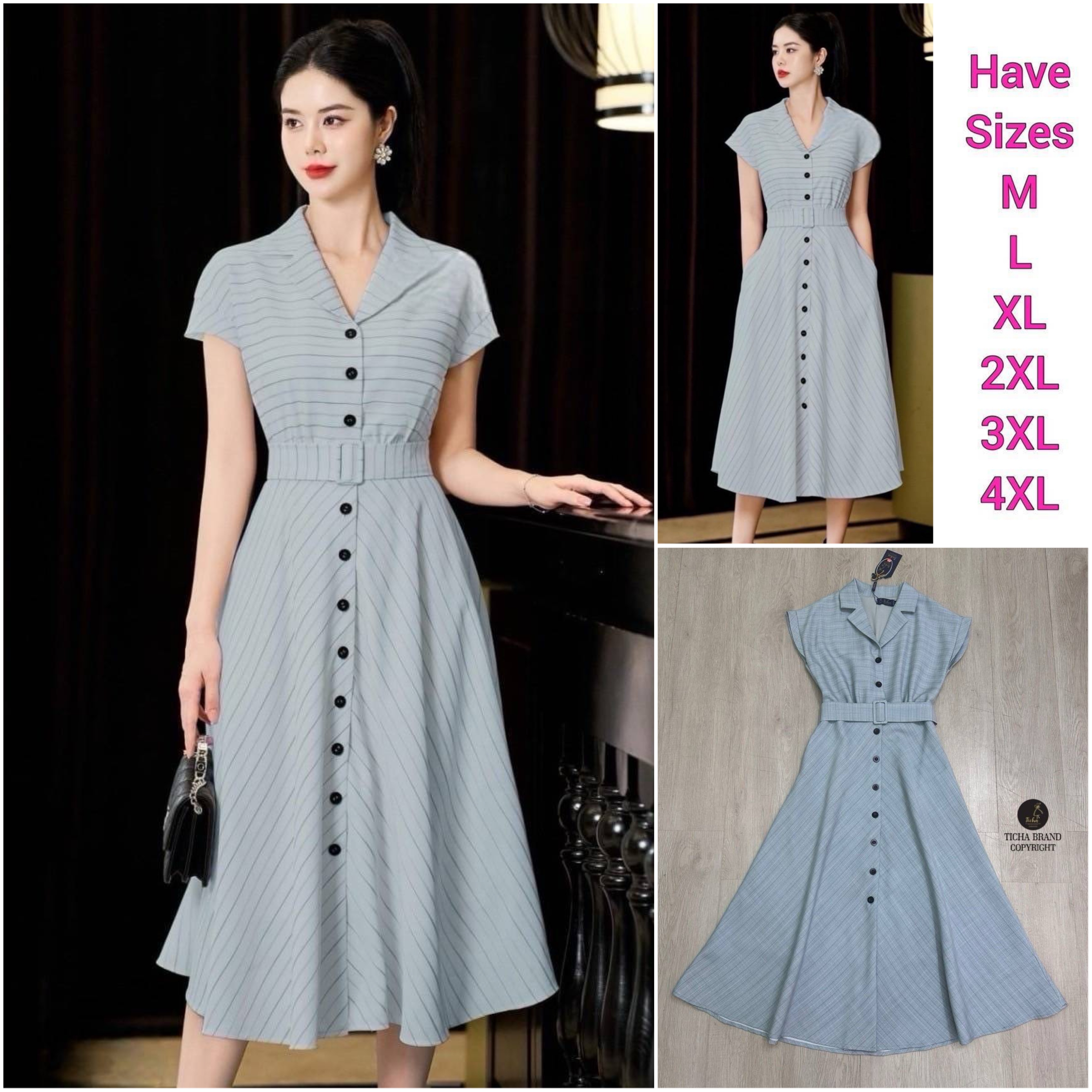 แม็กซี่เดรสคอปกแขนล้ำสีเทาลายทาง ด้านหน้าแต่งกระดุมดำเรียงยาวใช้งานได้จริง ดีไซน์สวยทรงสวย ช่วงกระโปรงทรงพริ้วสวย มีกระเป๋า2ข้างล้วงได้เก๋ๆ เย็บซับในอย่างดี มา คู่เข็มขัดผ้าสีเดียว ใส่สบาย : สินค้าคุณภาพ (พร้อมส่ง)