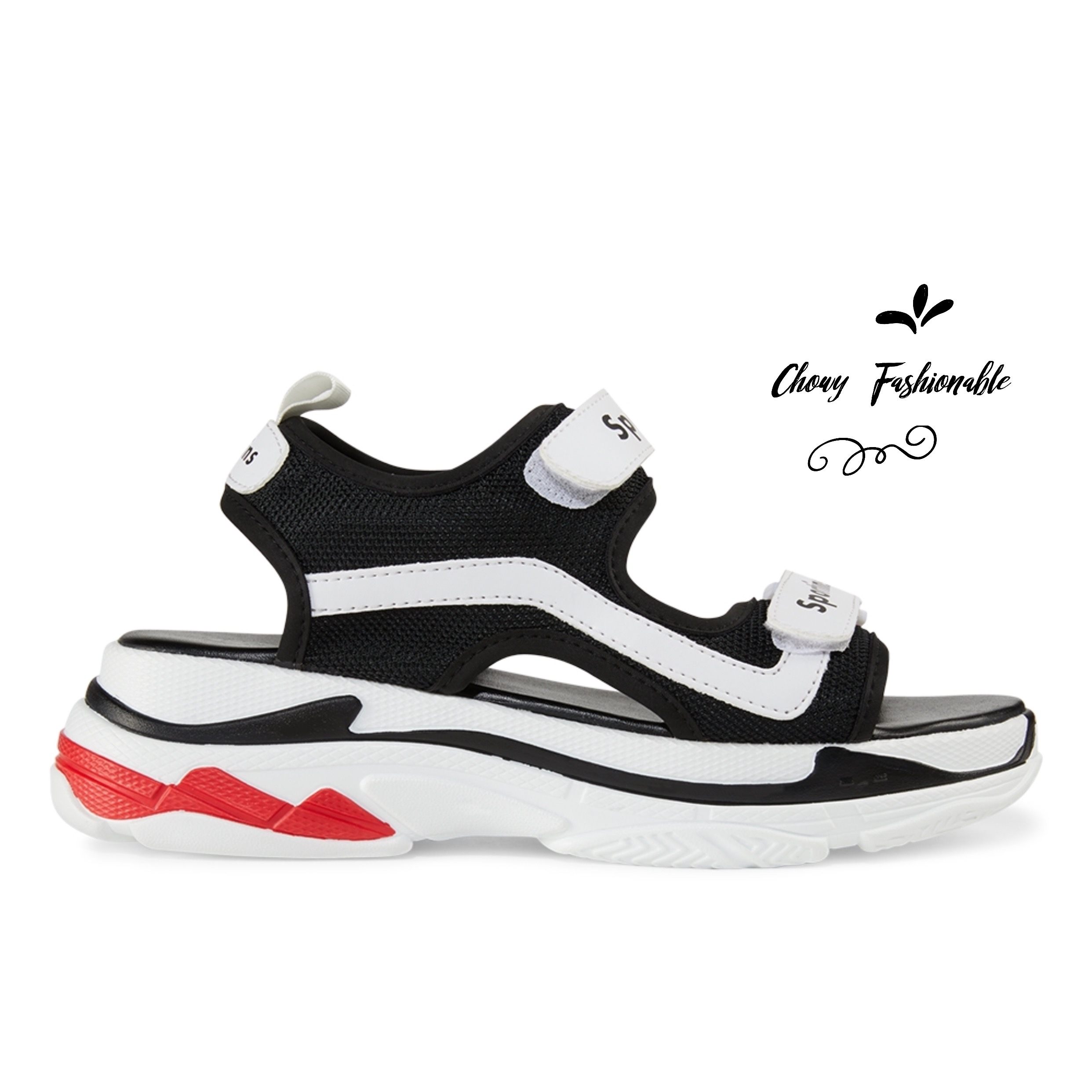 รองเท้าไซส์ใหญ่ 42-44 รองเท้าแตะรัดส้น พื้นยางหนา สีดำ/ขาว GUVOOSM KR0950BL