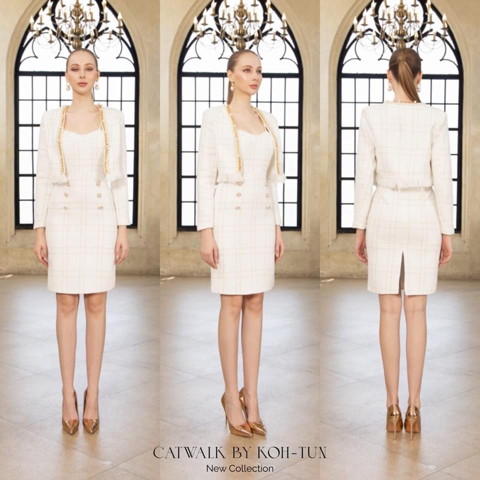 เซตเดรส สายเดี่ยวเสื้อคลุมผ้าทวีตแต่งมุก เนื้อผ้าทวีต เกรดเอ ทอเป็นลายดูโดดเด่นสุดๆ ตัวชุดเป็น ทรงเข้ารูป ใส่สบาย สินค้าคุณภาพ (พร้อมส่ง)