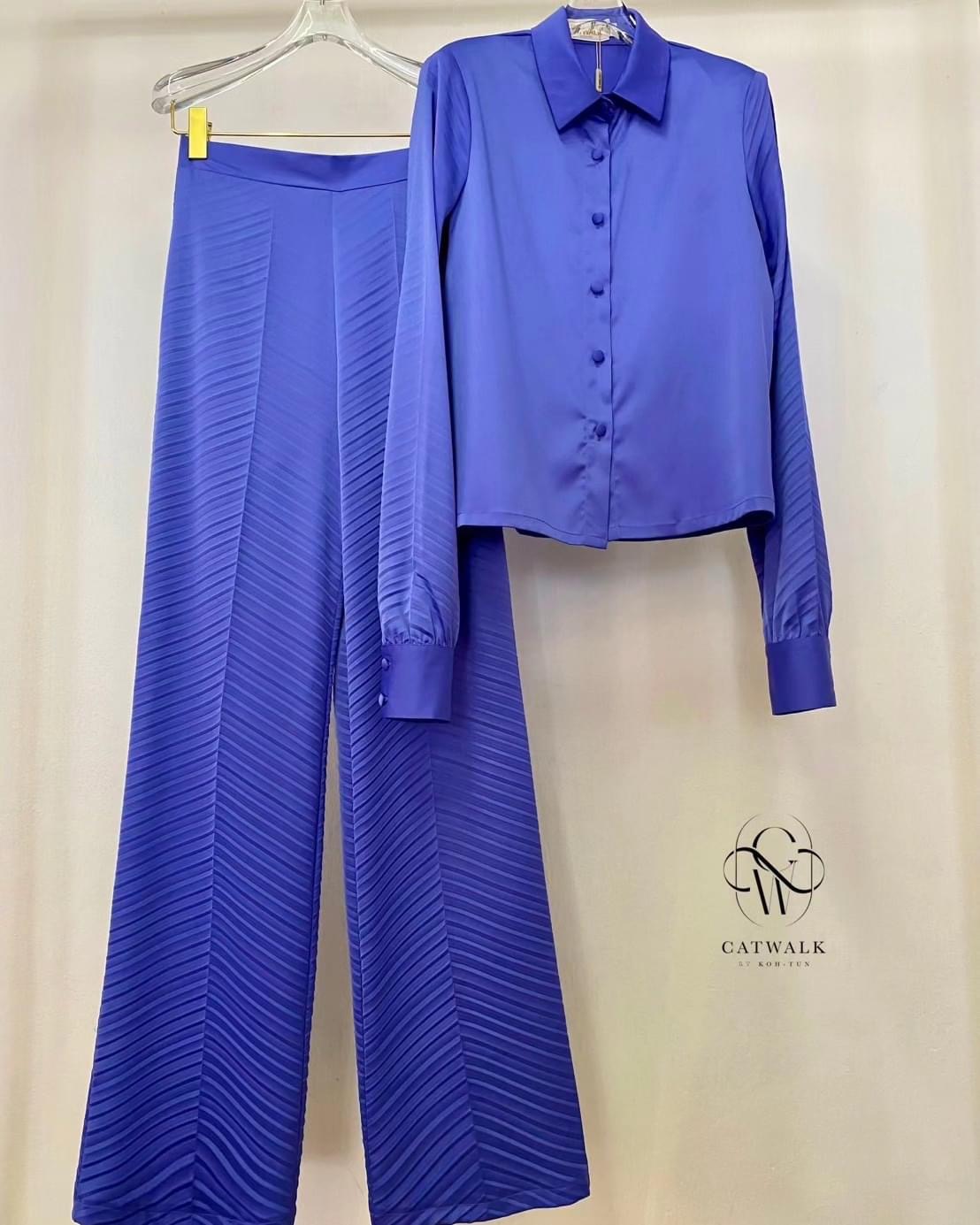 เซตเสื้อเชิ้ตผ้าเครปอัดพลีท+กางเกงทรงสวย เนื้อผ้าเครปกึ่งเงาเกรดเอ ใส่สบาย สินค้าคุณภาพ (พร้อมส่ง)