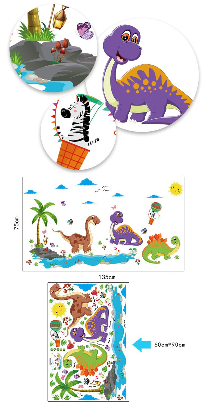 สติกเกอร์แต่งห้อง DIY ลายไดโนเสาร์ ลอกออกแล้วติดซ้ำได้