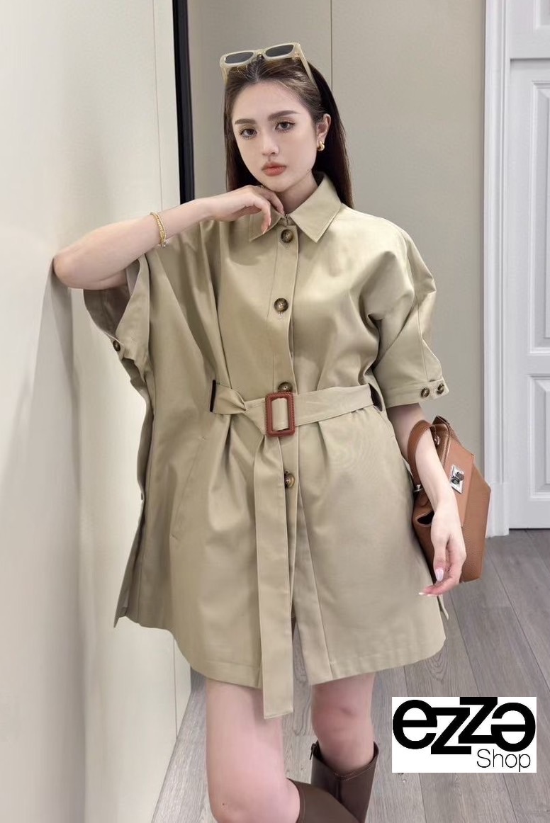 เสื้อคลุมแขนสั้น ทรงcape สีเบจ สวยแพงมาก เสื้อคลุมกระดุมหน้า มาพร้อมเข็มขัด สายลัคชู : สินค้าคุณภาพ (พร้อมส่ง)