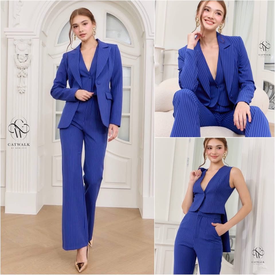เซตBLAZER 3ชิ้น เสื้อกั๊ก+เสื้อสูท+กางเกงขาบาน เนื้อผ้าทอลายในตัว งานผ้าเกรดเอ เนื้อผ้าหนานุ่มใส่สบาย BLAZER เป็นทรงเข้ารูป ใส่สบาย : สินค้าคุณภาพ (พร้อมส่ง)