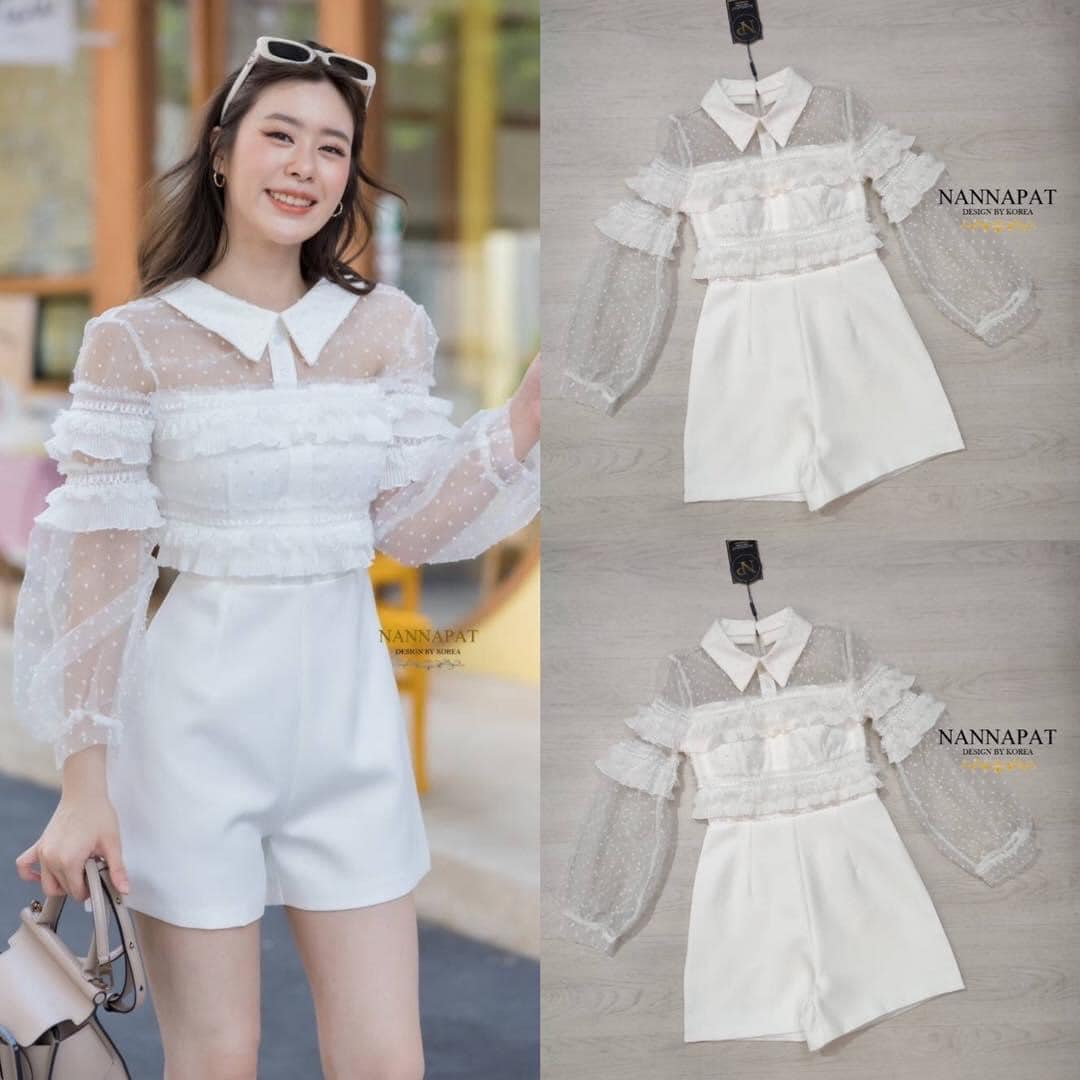 Playsuit ช่วงบนผ้าลูกไม้นุ่มๆ ช่วงอกแต่งระบายน่ารัก มีฟองน้ำอก งานซิปหลัง ช่วงล่างผ้าหนานุ่ม ใส่สบาย มีซับใอย่างดี ทรงสวย สินค้าคุณภาพ (พร้อมส่ง)