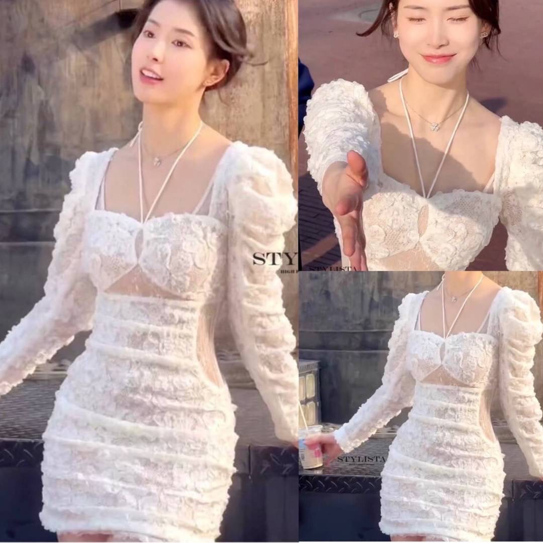 เดรสเเขนยาว ผ้าลูกไม้สวยมากๆ ซีทรูช่วงเอวใส่สวยดูดี ทรงพอดีตัว ใส่ได้หลายโอกาส สินค้าคุณภาพ (พร้อมส่ง)