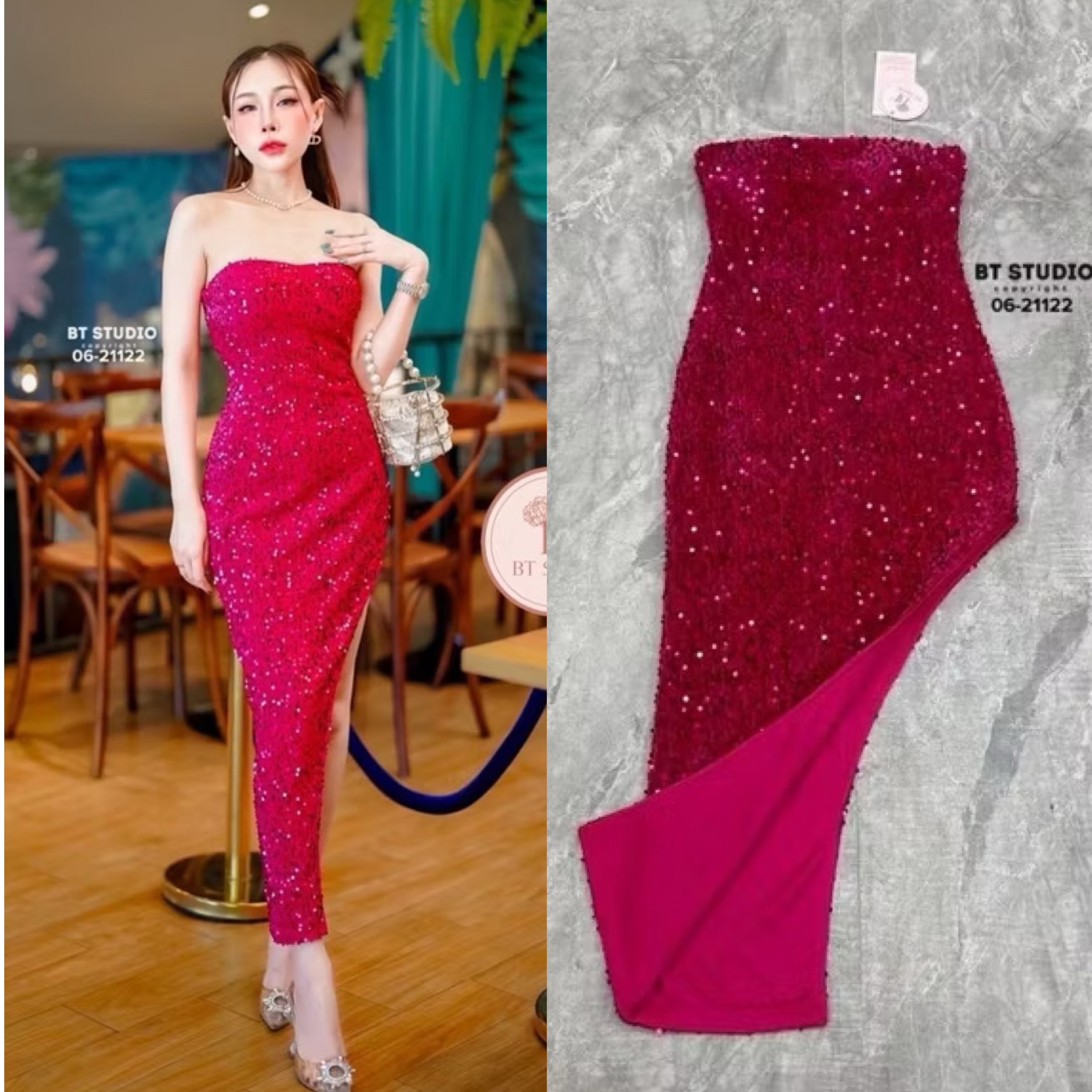 เดรสเกาะอกกริตเตอร์แน่น ๆ ทั้งชุดปลายชายเว้าเฉียงผ่าสูง งานสวยเนื้อผ้าดี เล่นไฟสุด มีซับในอกเสริมฟองน้ำ ซิปหลัง แทบซิลิโคนกันลื่นจ้า ใส่สบาย : สินค้าคุณภาพ (พร้อมส่ง) สำเนา