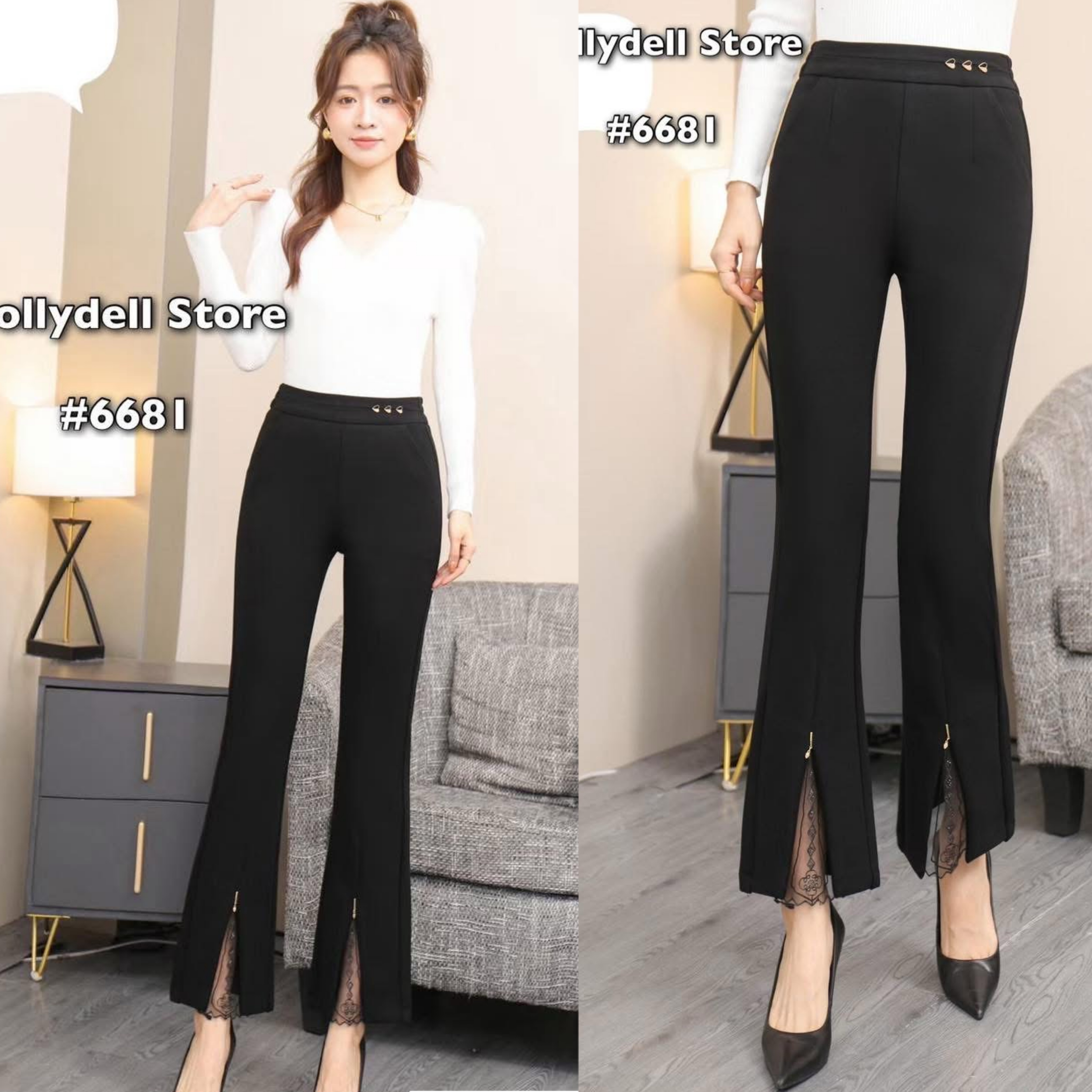 กางเกงขาม้าผ่าปลายขาด้านหน้า เอวด้านหลังเป็นสม๊อคยืดๆได้ตามตัว มีกระเป๋าจริงด้านข้างเนื้อผ้ายืดได้ ใส่สบาย : สินค้าคุณภาพ (พร้อมส่ง)