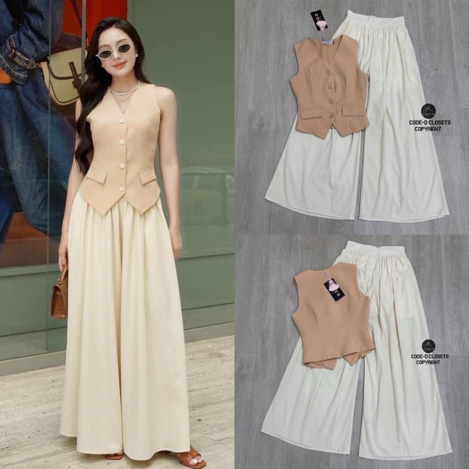 Set 2 ชิ้น เสื้อกั๊กตัวยาวทรงพอดีตัว ตัดขอบชายเสื้อเหลี่ยม มีกระดุมด้านหน้า+กางเกงขายาวทรงย้วยผ้าลูกฟูกมีซิปหลัง ใส่สบาย สินค้าคุณภาพ (พร้อมส่ง)