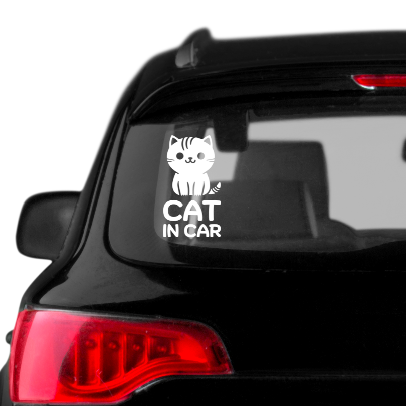 สติ๊กเกอร์ Cat in Car ในรถมีแมว PVC OUTDOOR กันน้ำ ไดคัทสีขาว น่ารัก