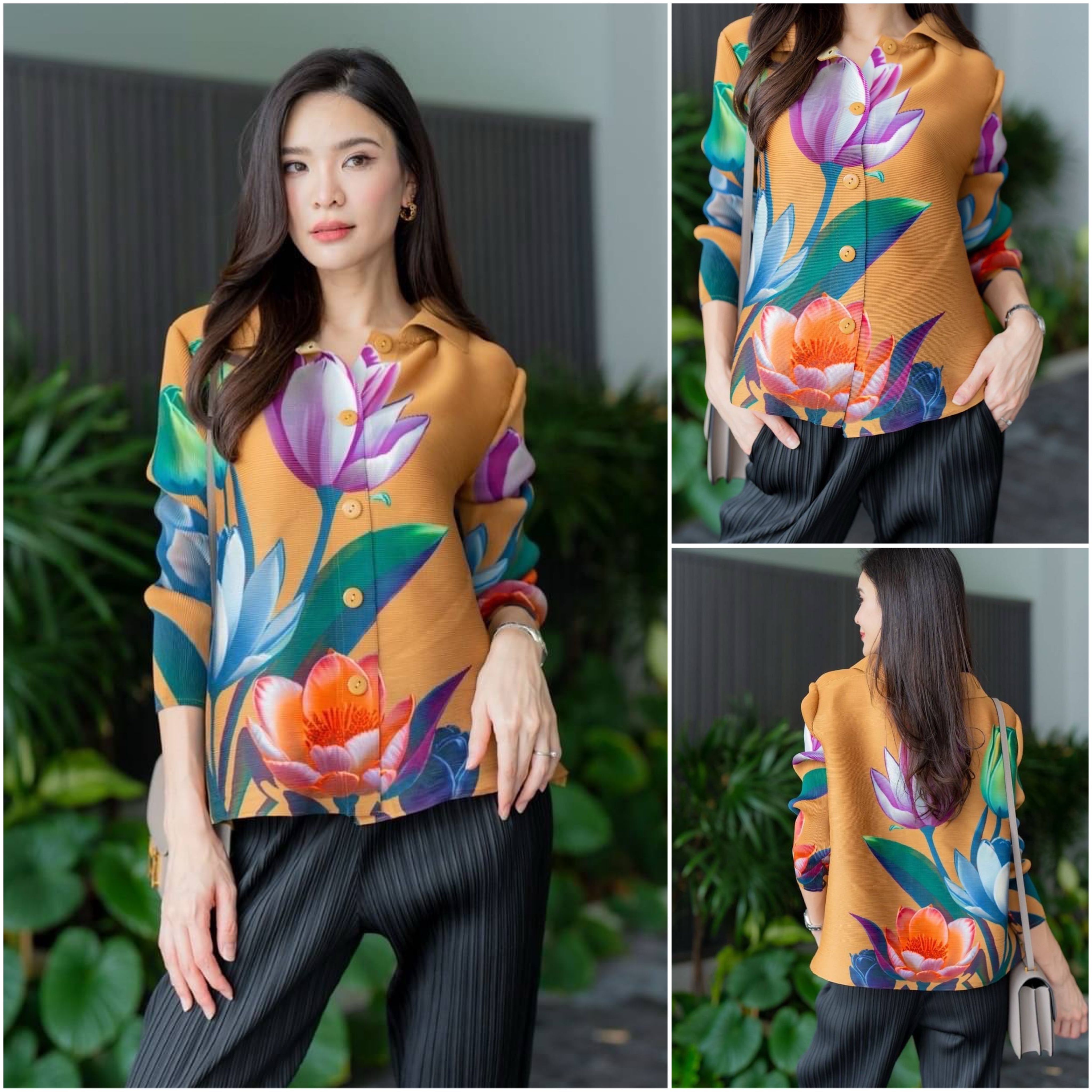 เสื้อคอจีน AA Premium พิมพ์ลายดอกไม้สวยๆ เพิ่มดีเทลความเริ่ด ด้วยแพตเทิร์น แขนยาว พิมพ์ลายรอบตัว และช่วงแขน สีสดใส เริ่ดๆ ใส่สบาย : สินค้าคุณภาพ (พร้อมส่ง)