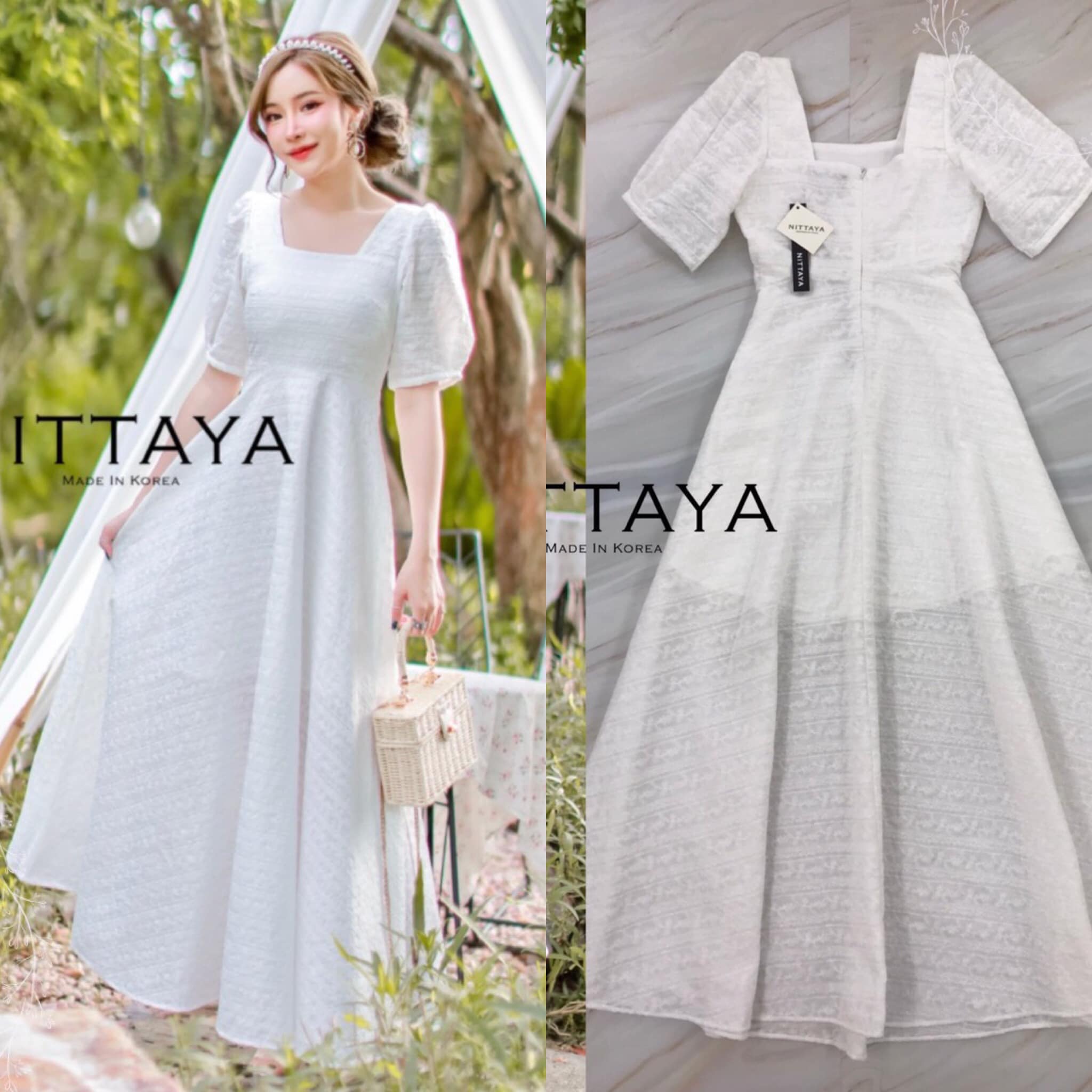 เดรสยาวสีขาวลูกไม้แขนตุ๊กตา : สินค้าคุณภาพ พร้อมส่ง