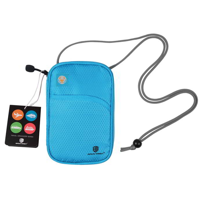 กระเป๋าใส่พาสปอร์ตห้อยคอ คล้องคอได้ กระเป๋าใส่หนังสือเดินทาง ป้องกันการขโมยข้อมูลบัตรเครดิตด้วยคลื่น RFID (Blue)