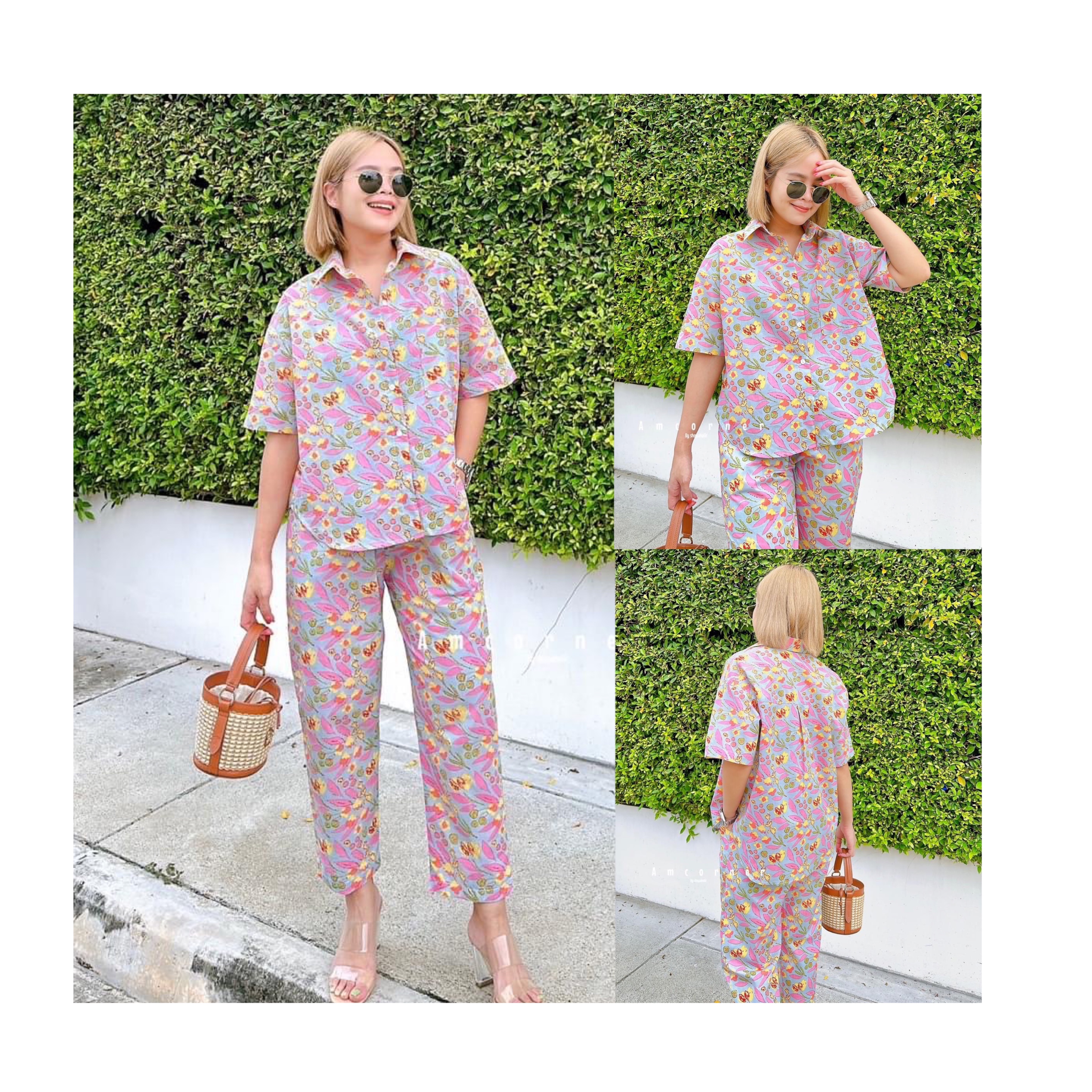 Cotton set shirt เสื้อ+กางเกงขายาว ผ้าcotton เนื้อนิ่ม เนื้อดี ใส่สบาย สินค้าคุณภาพ (พร้อมส่ง)