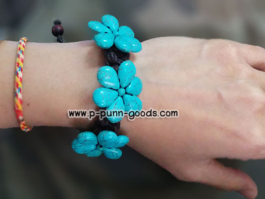 ข้อมือเชือกเทียนถัก เทอร์ควอยส์ รูปดอกไม้